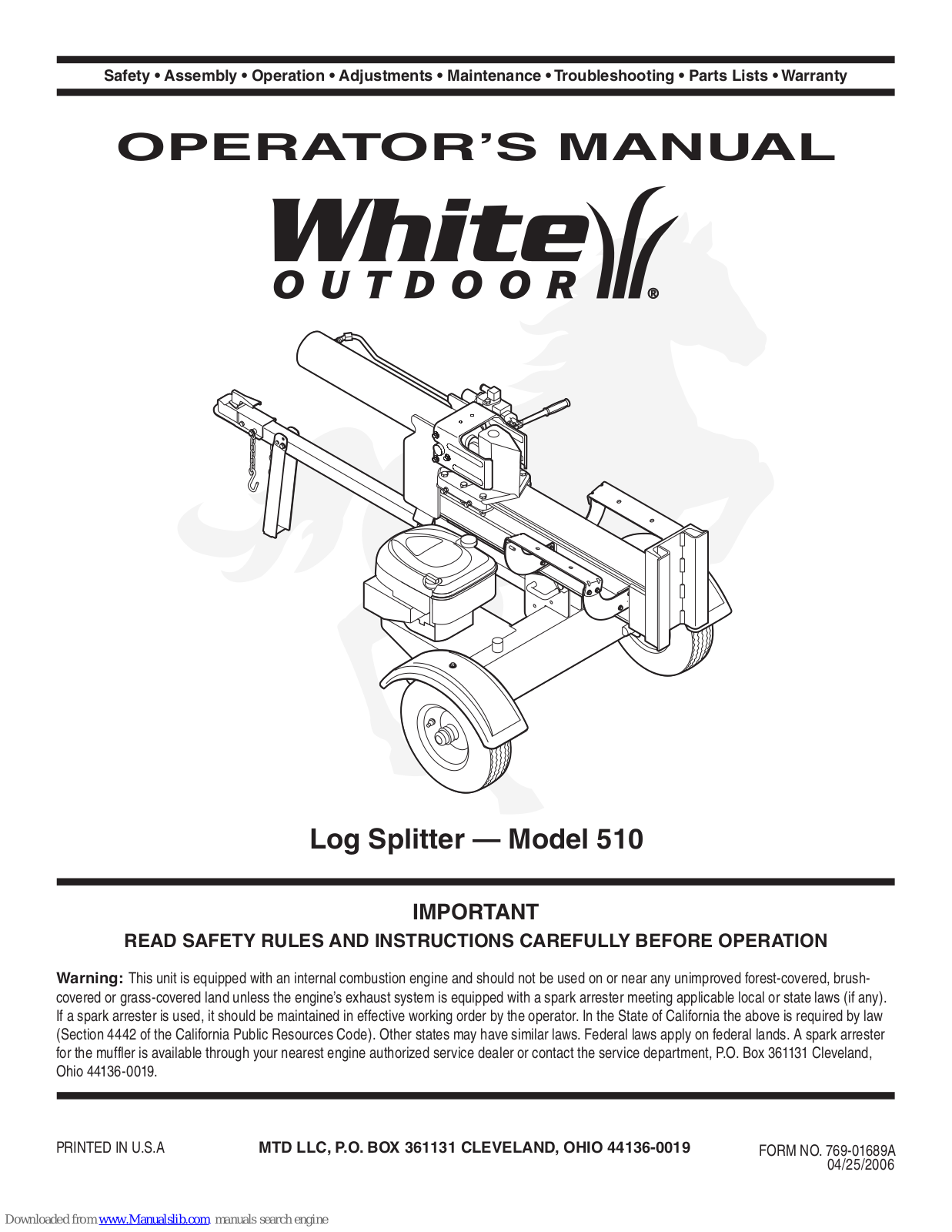 White Outdoor 510 Operator's Manual