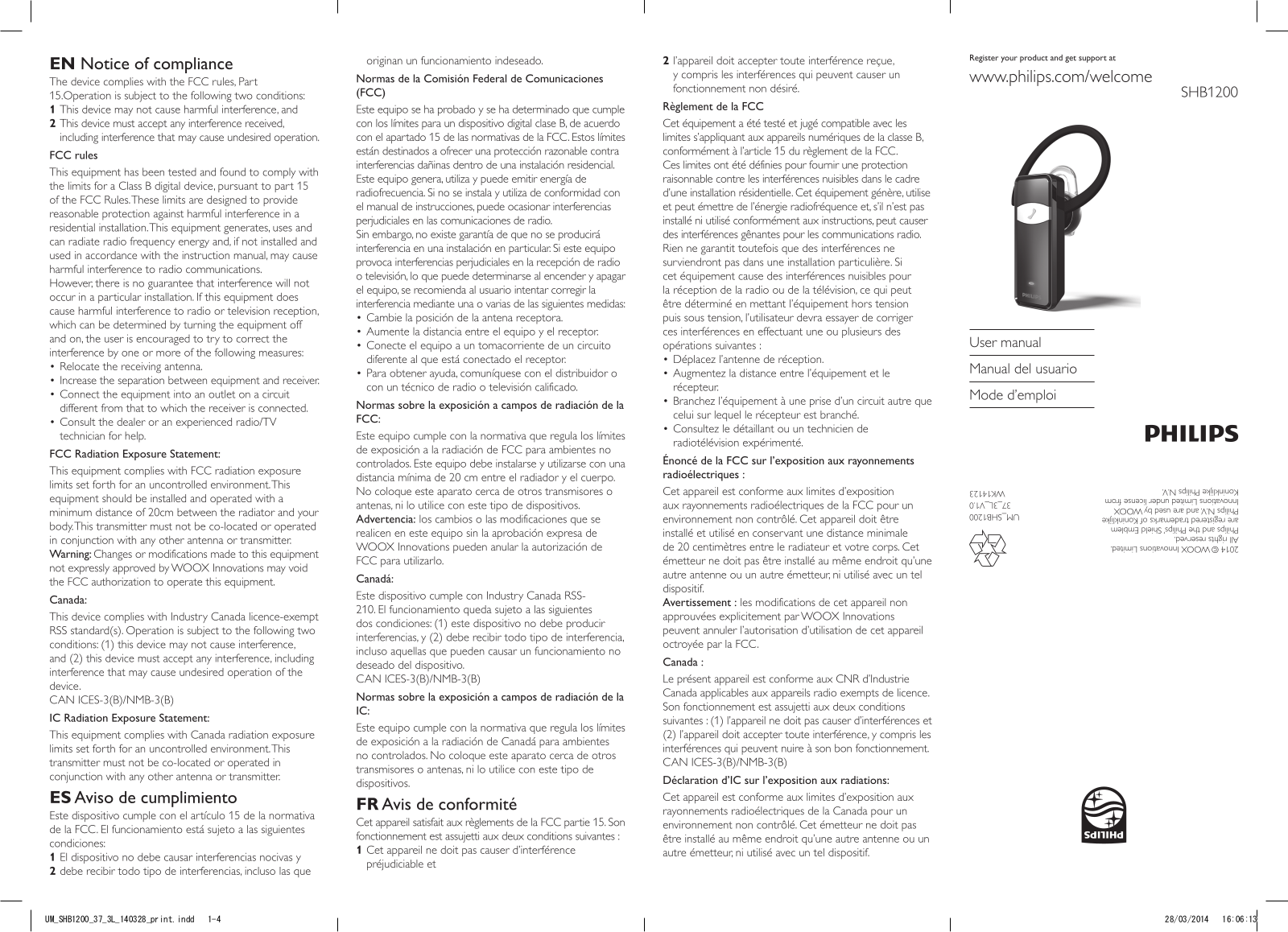 Philips SHB1200 User Manual