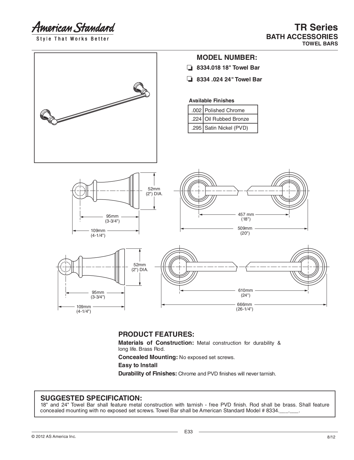 American Standard ASD9817 Specifications - ManualMachine.com
