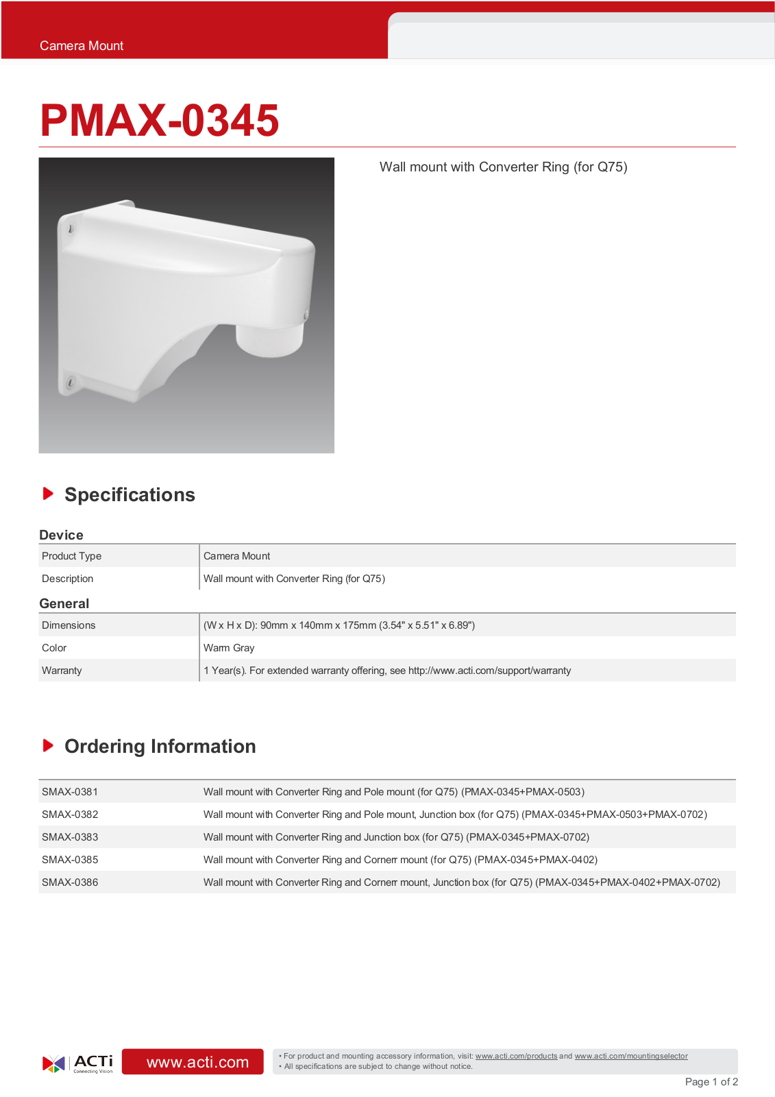 ACTi PMAX-0345 Specsheet