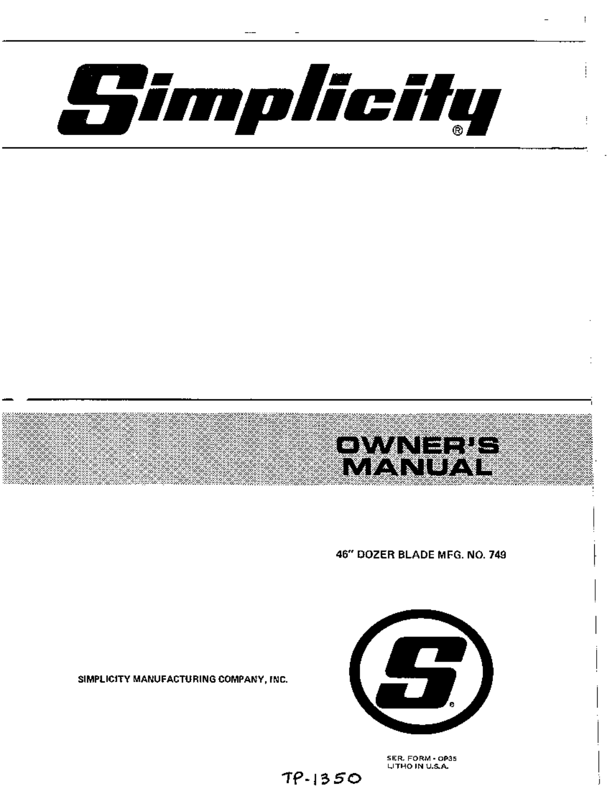 Simplicity 749 User Manual