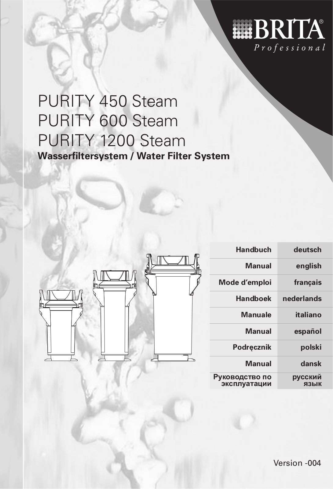 Brita PURITY 450 Steam, PURITY 600 Steam, PURITY 1200 Steam User guide