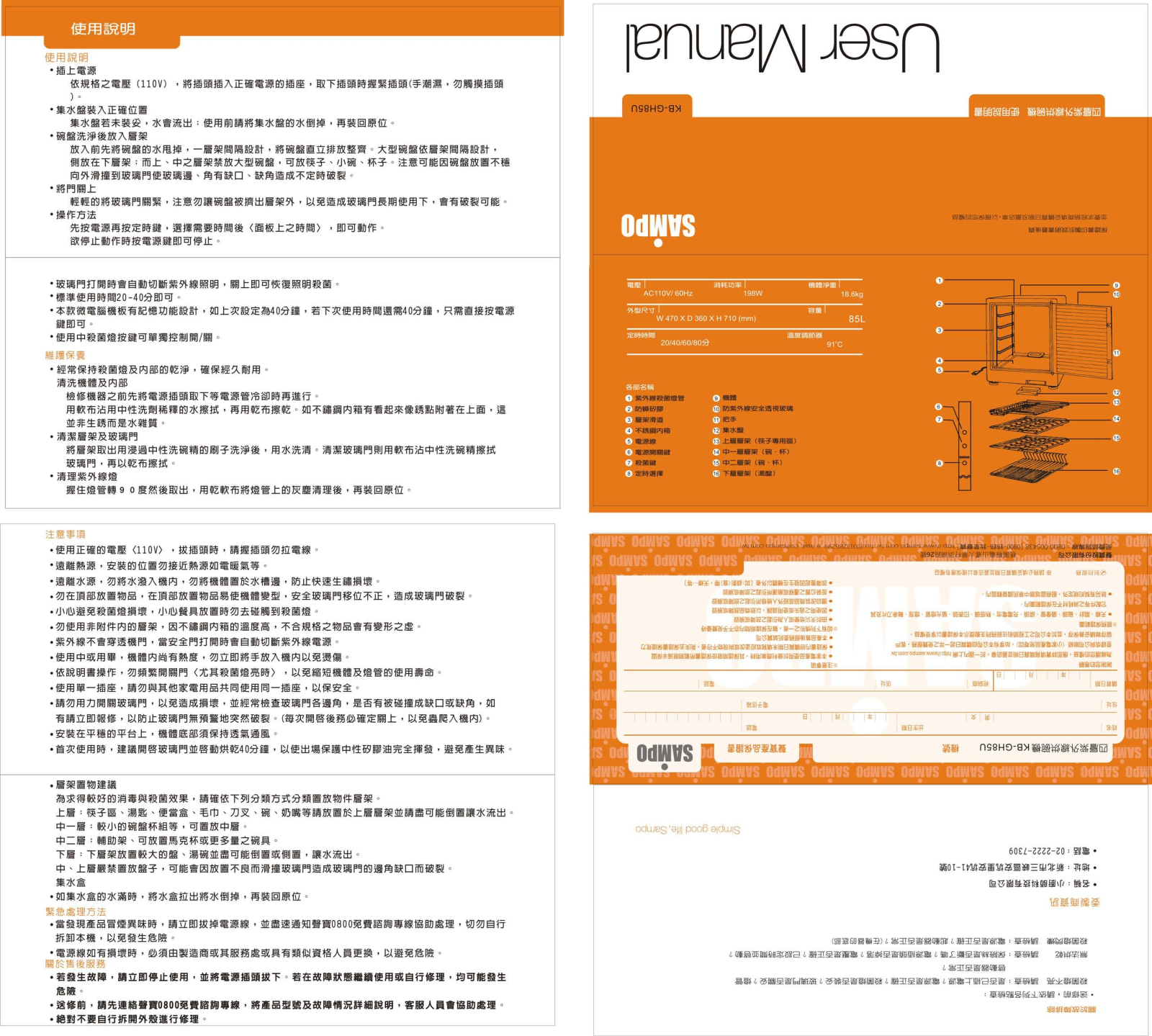 SAMPO KB-GH85U User Manual