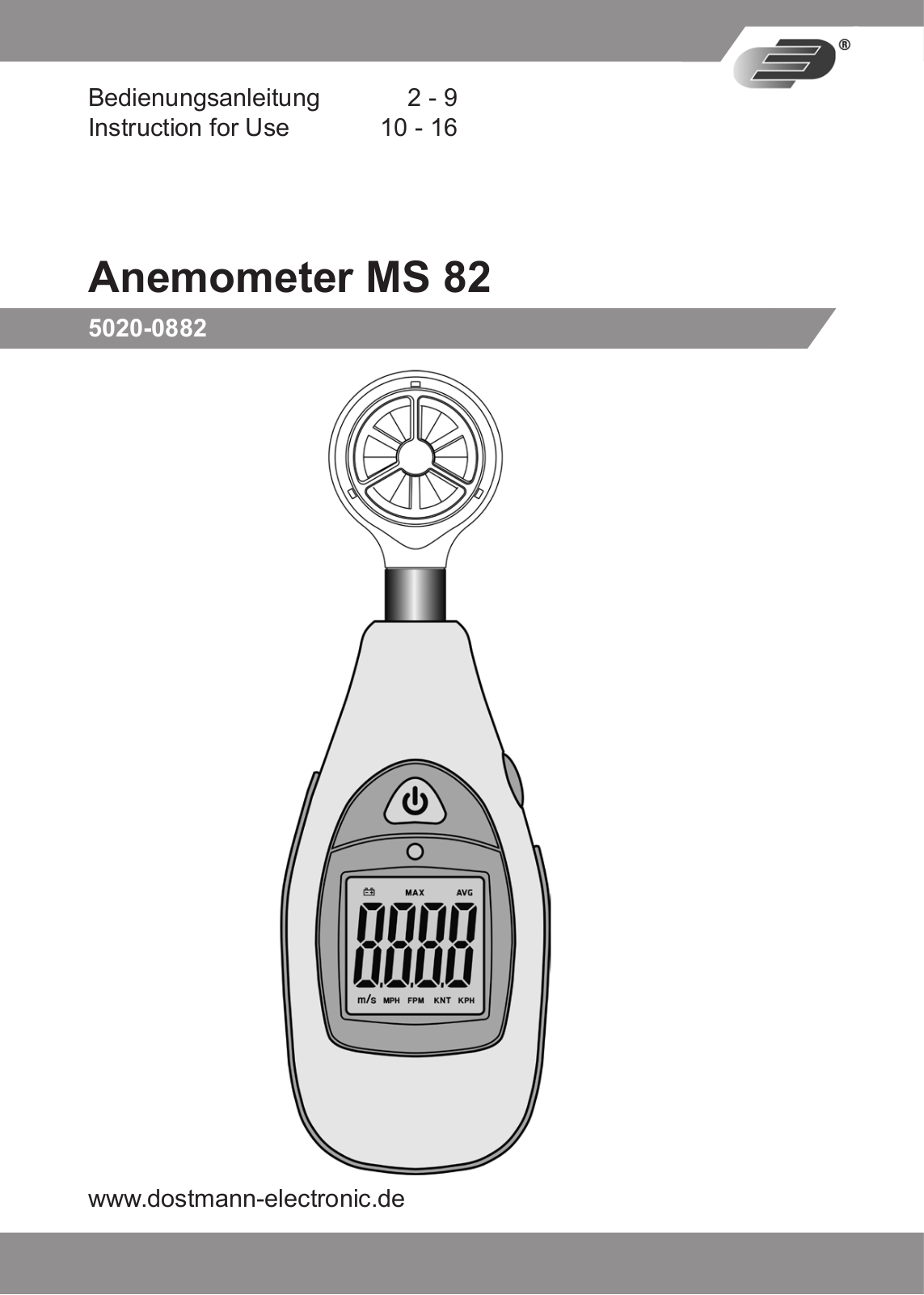 Dostmann Electronic MS 82 Instructions For Use Manual