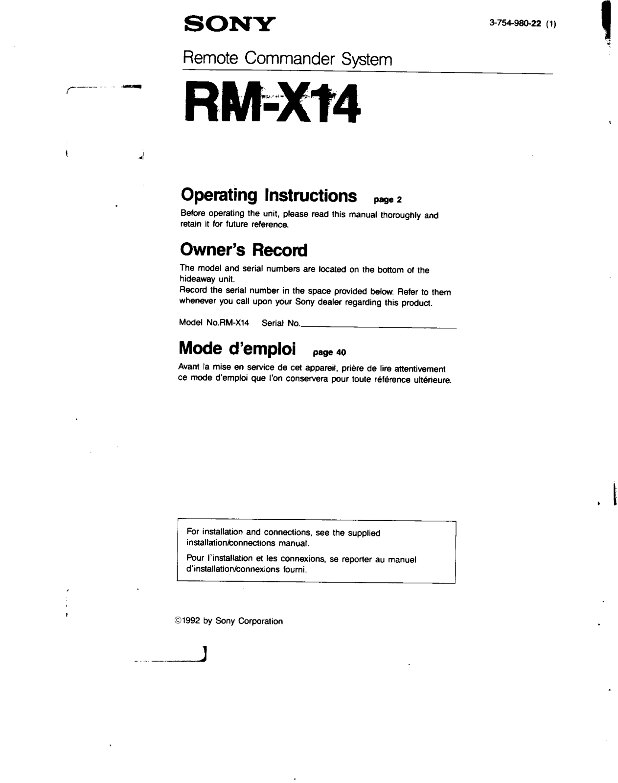 Sony RM-X14 User Manual