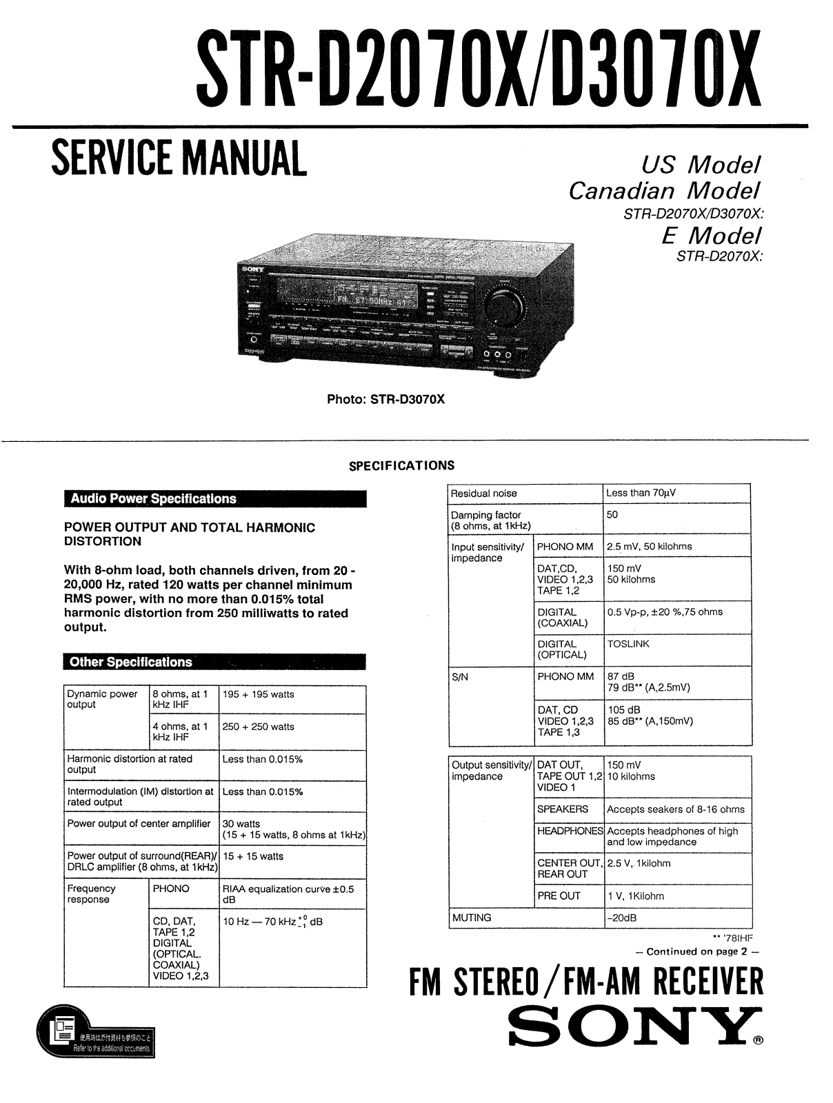 Sony STRD-2070-X Service manual