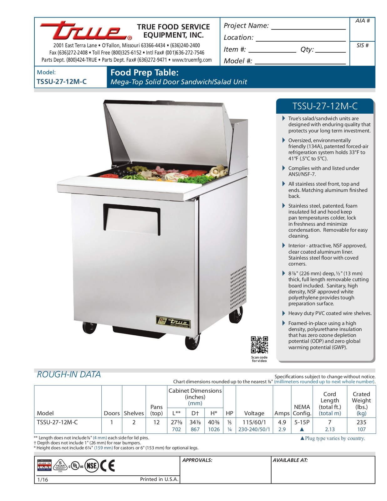 True TSSU-27-12M-C User Manual