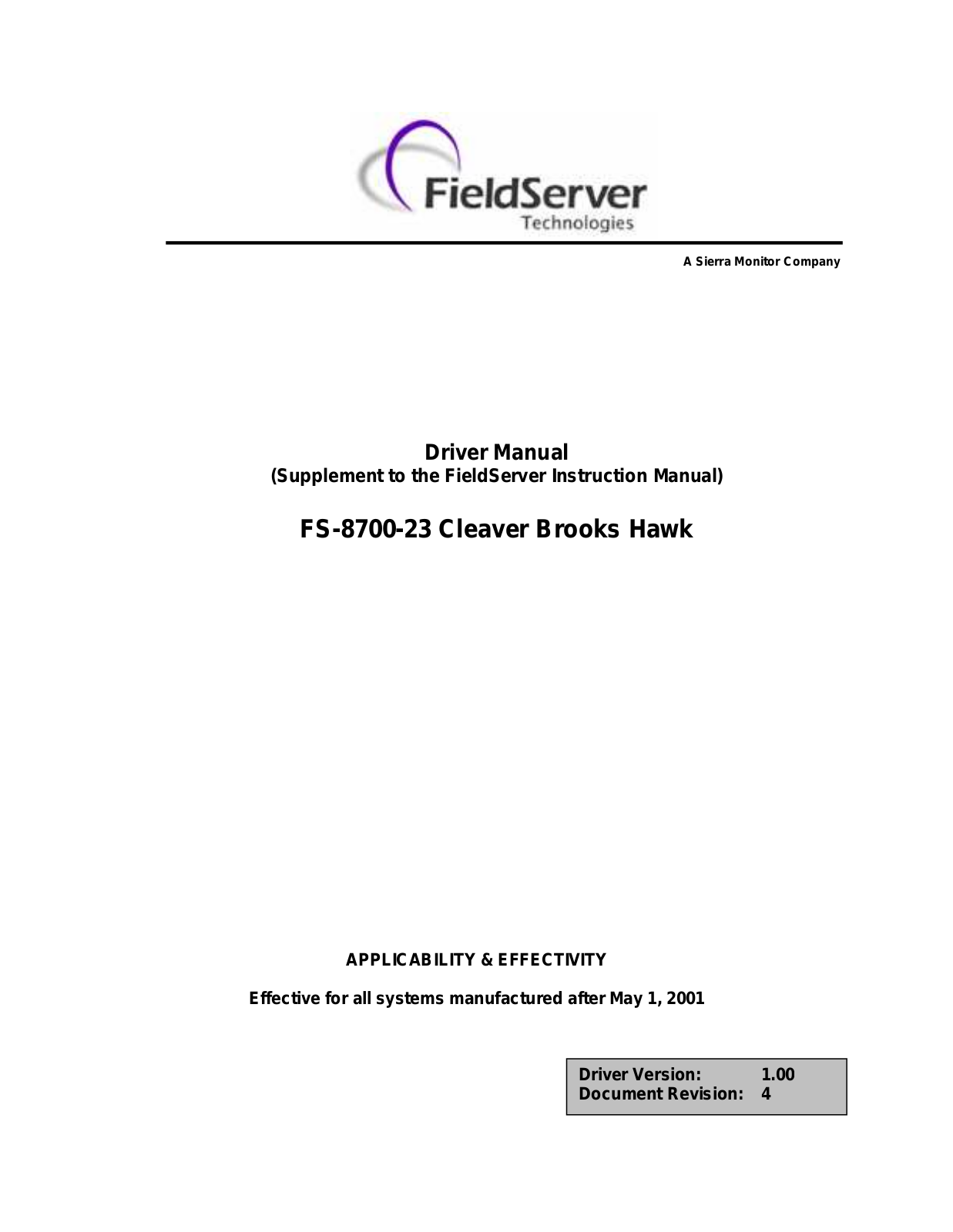 FieldServer FS-8700-23 User Manual