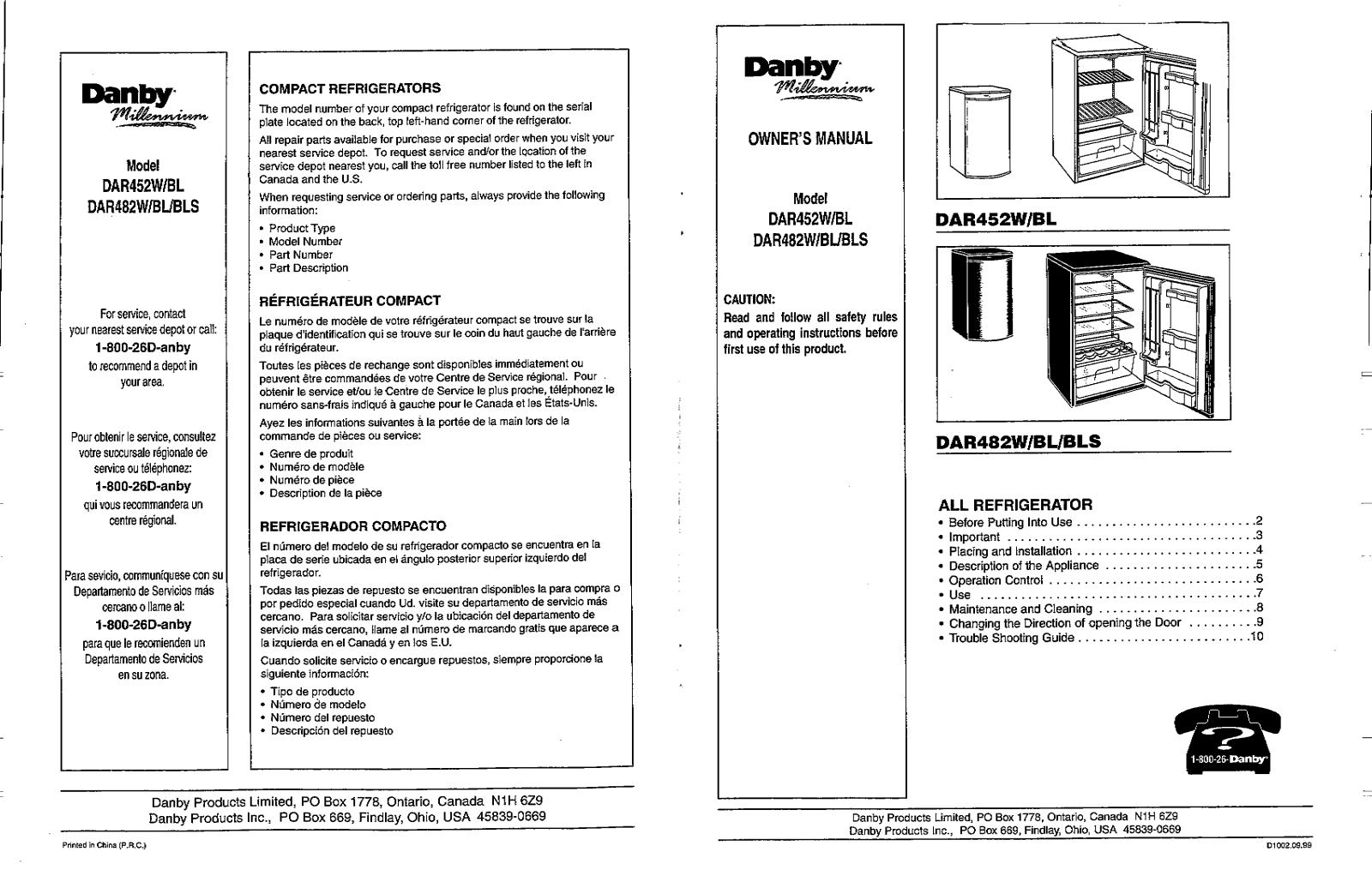 Danby DAR482BLB, DAR452W, DAR452BL, DAR482W, DAR482BLS User Manual