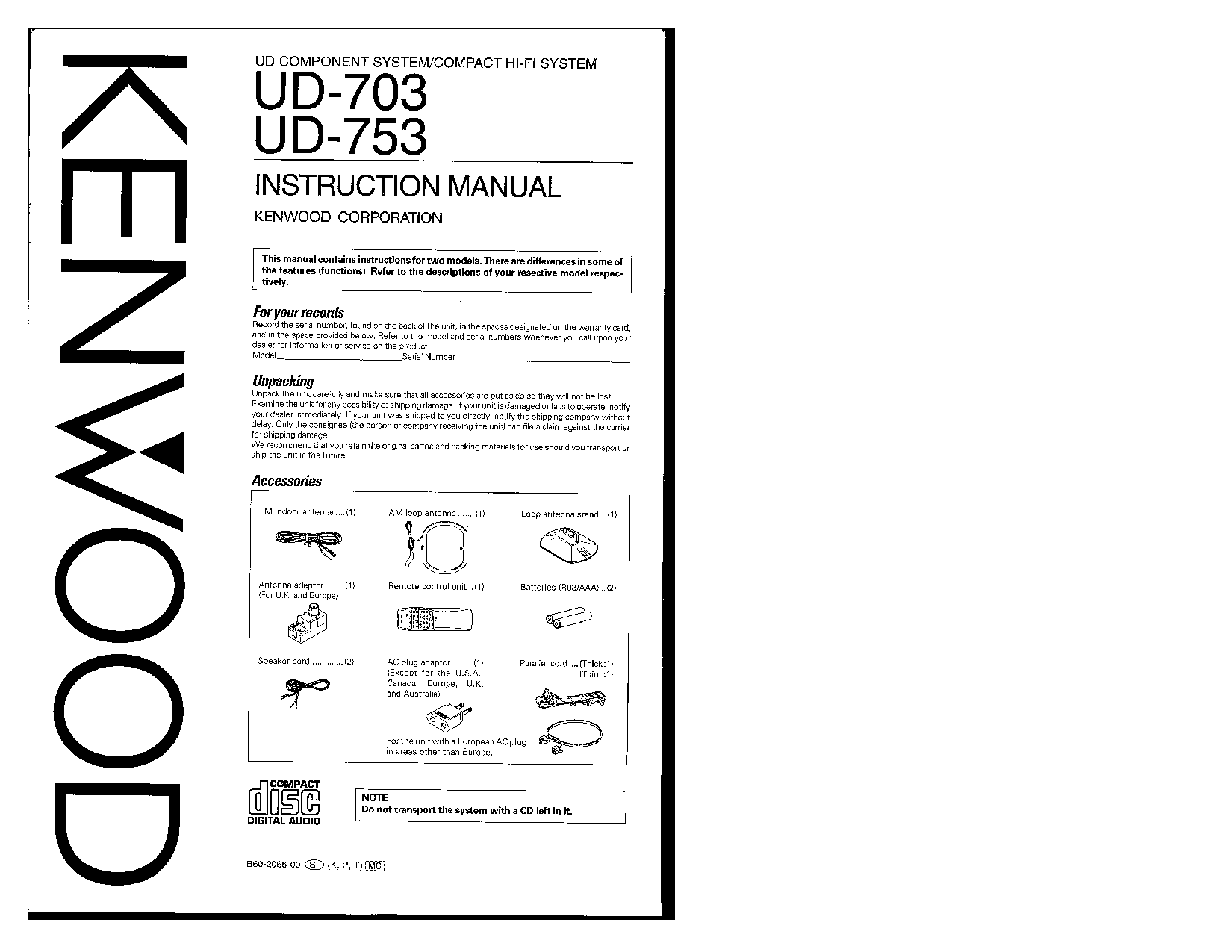 Kenwood UD-703, UD-753 User Manual