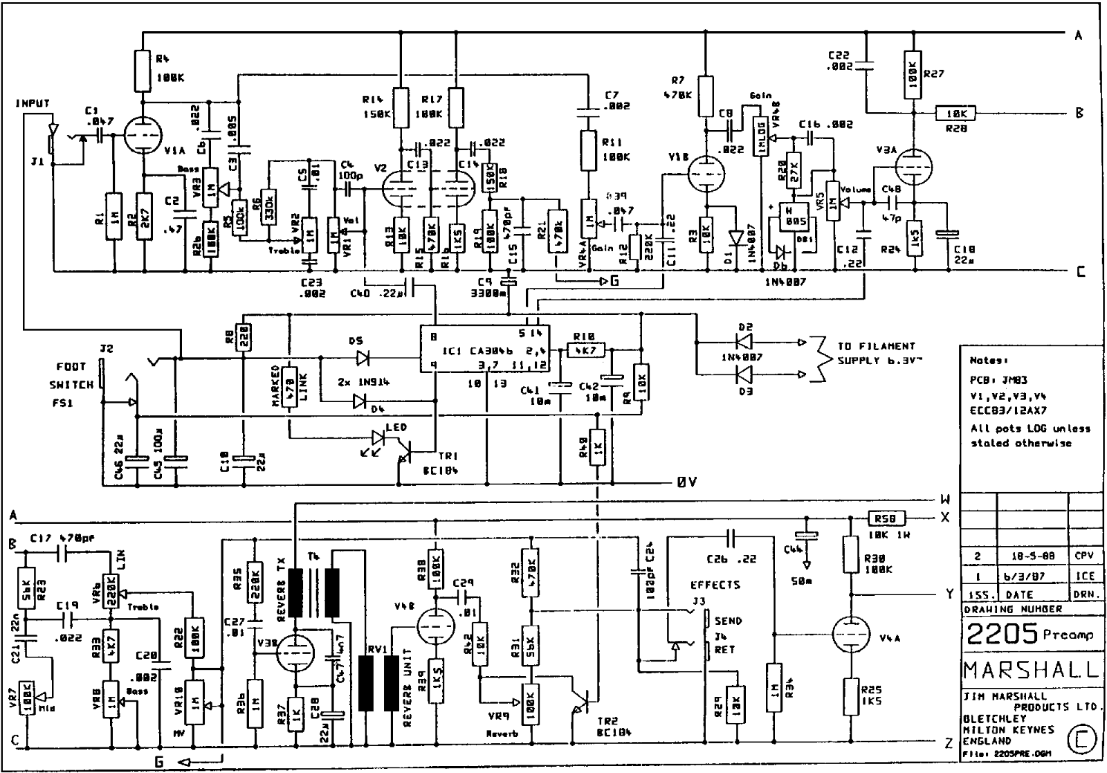 Marshall 2205-Preamp Schematic