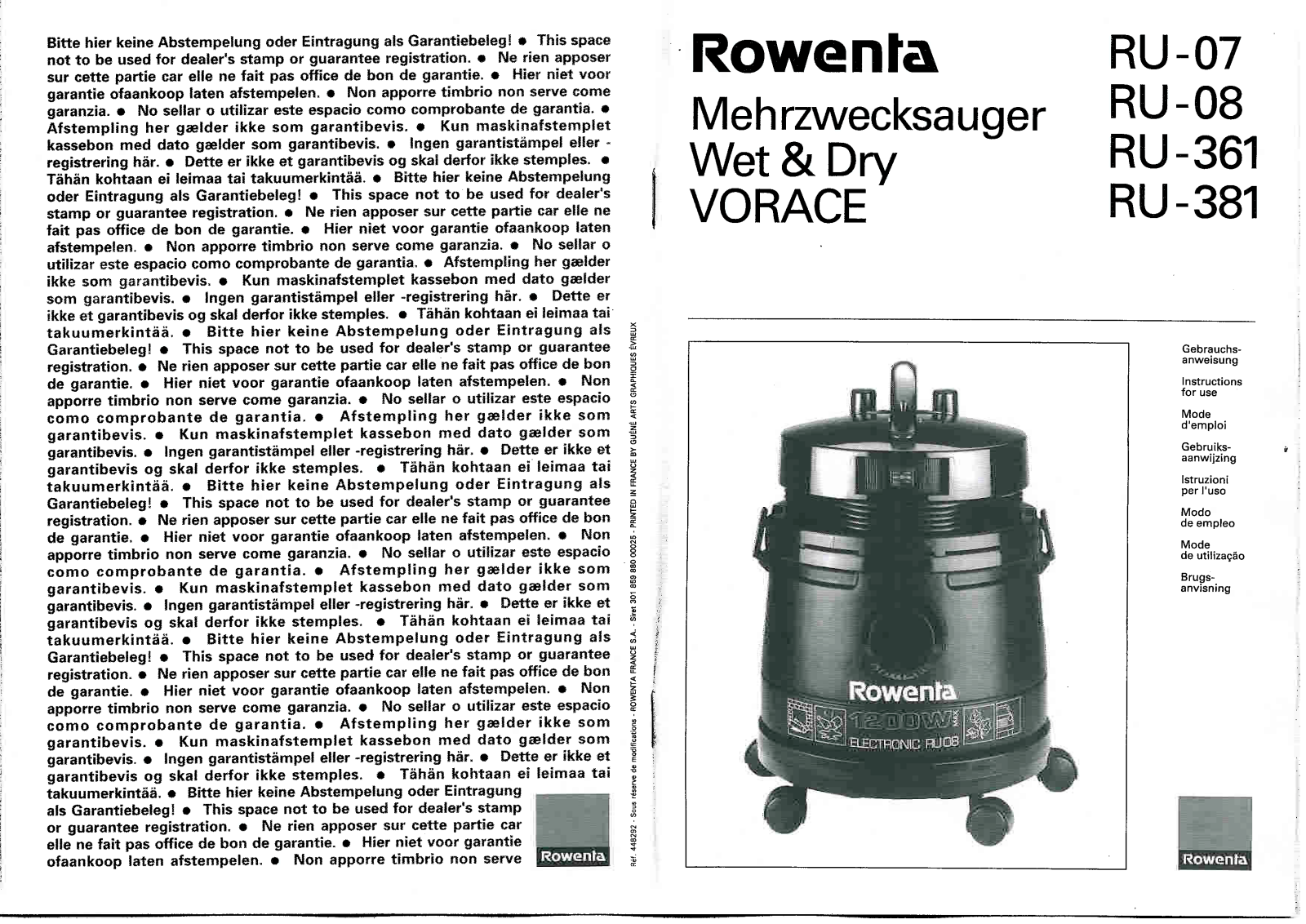 ROWENTA OR 8035, OR 8046 User Manual