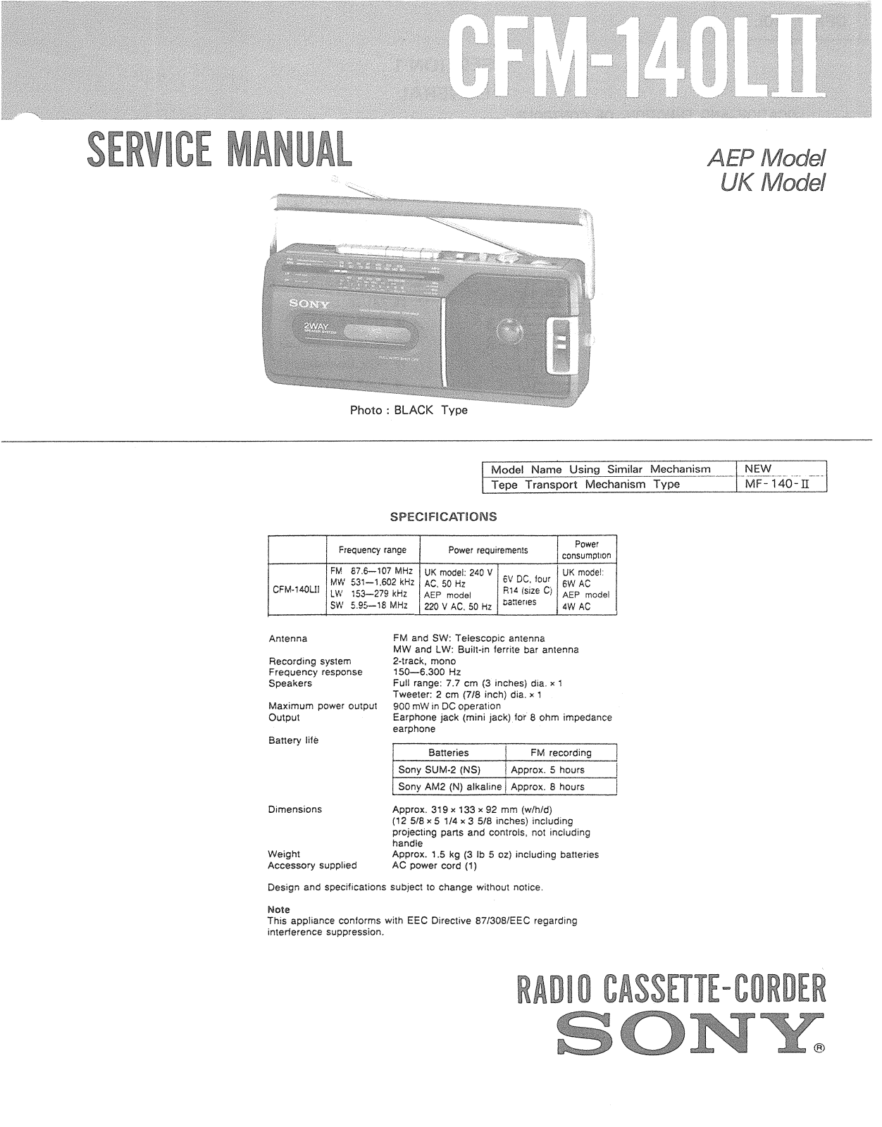 Sony CFM-140-L Mk2 Service manual