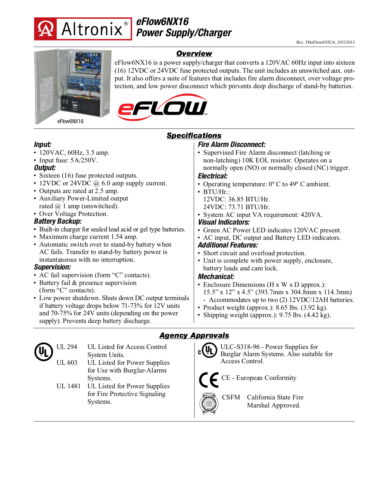 Altronix eFlow6NX16 Specsheet