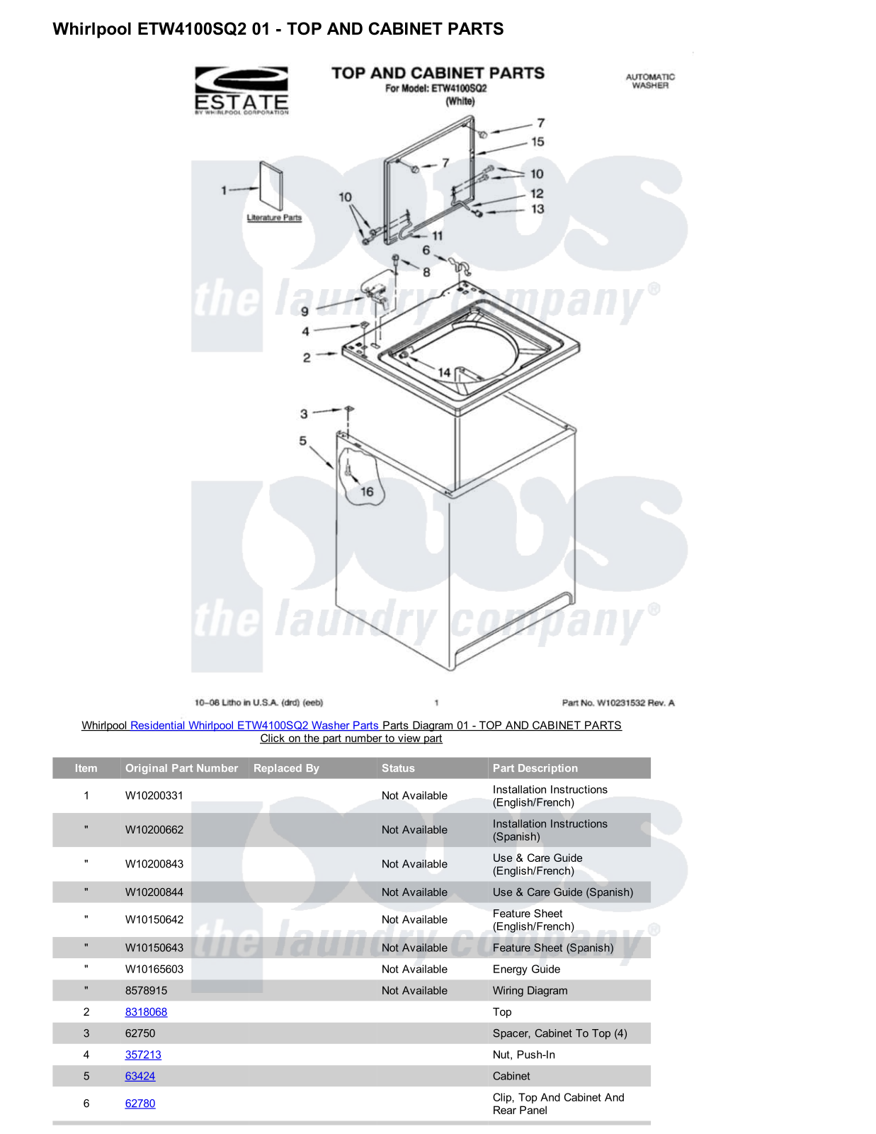 Whirlpool ETW4100SQ2 Parts Diagram