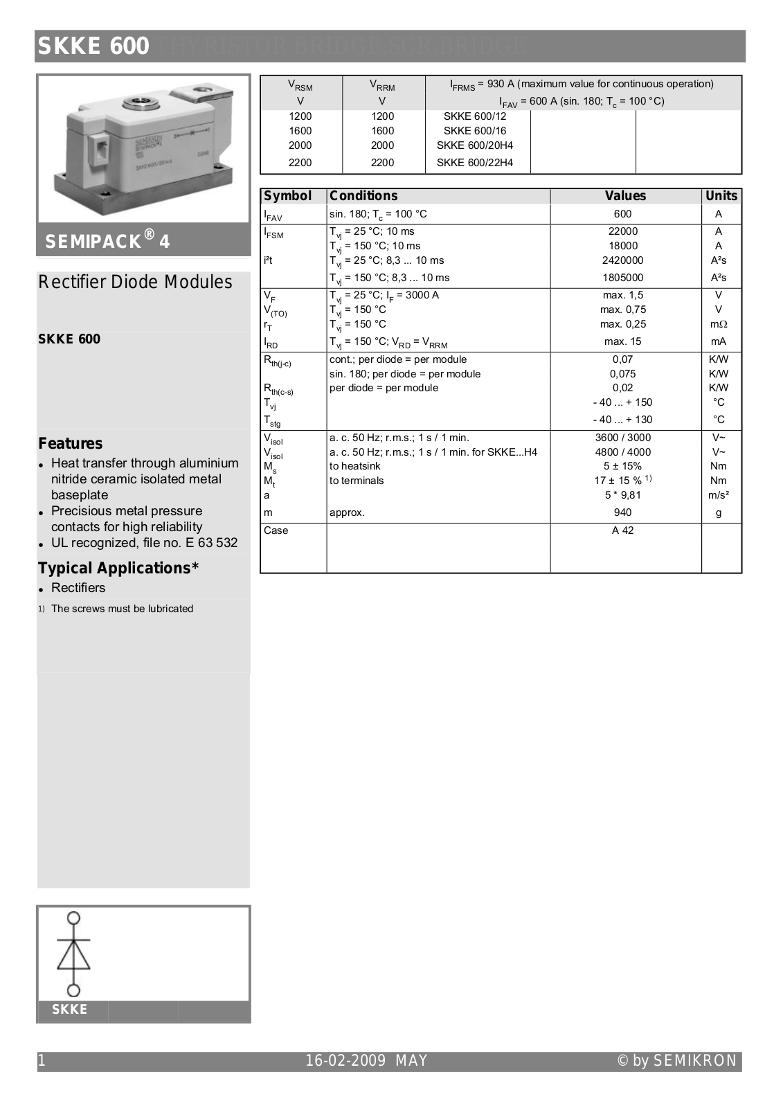 Semikron SKKE600 Data Sheet