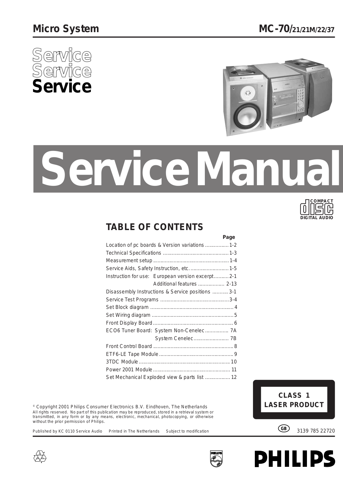 Philips MC-70-21, MMC-70-22, MC-70-37 Service Manual