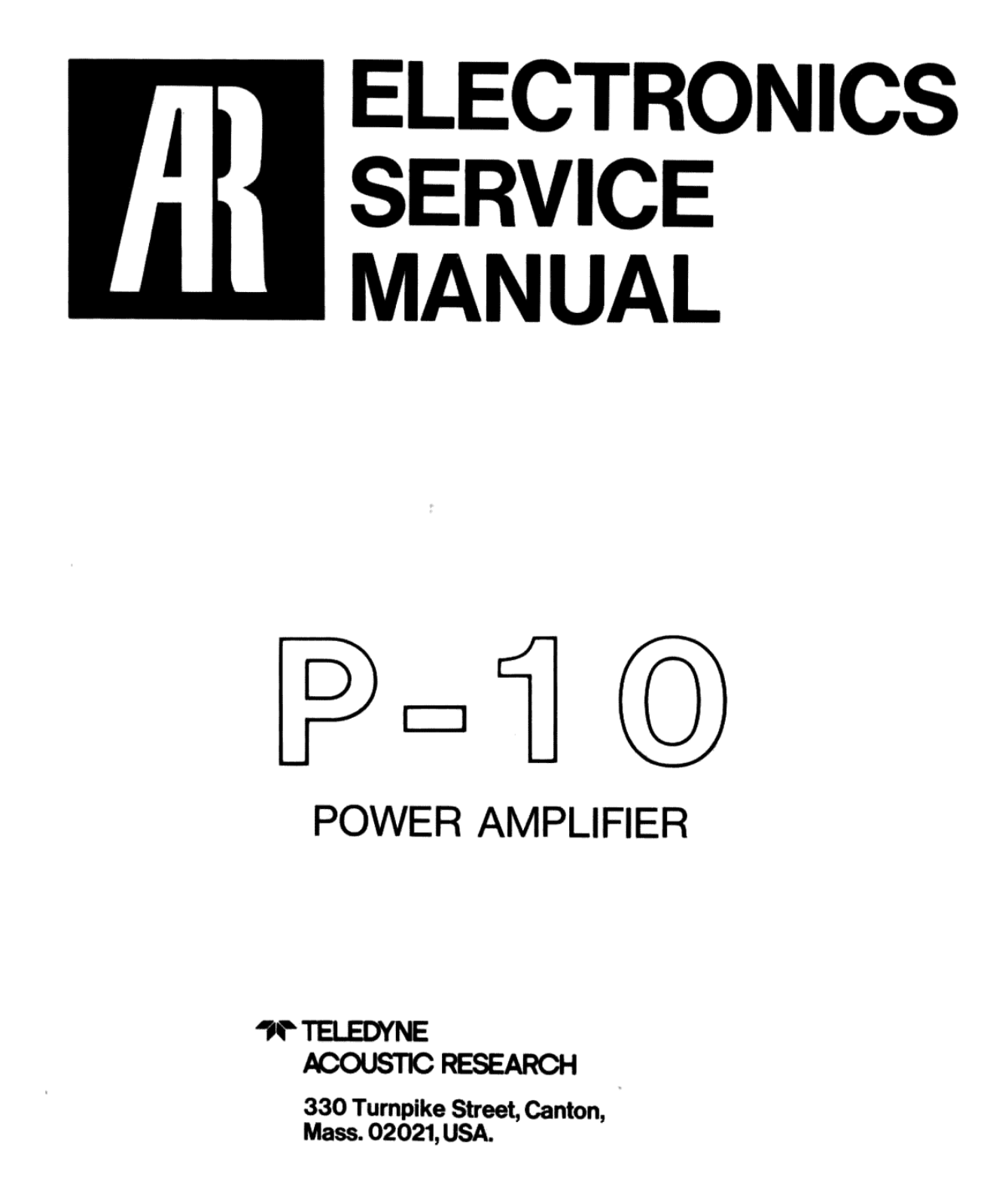 Acoustic Research P-10 Service manual