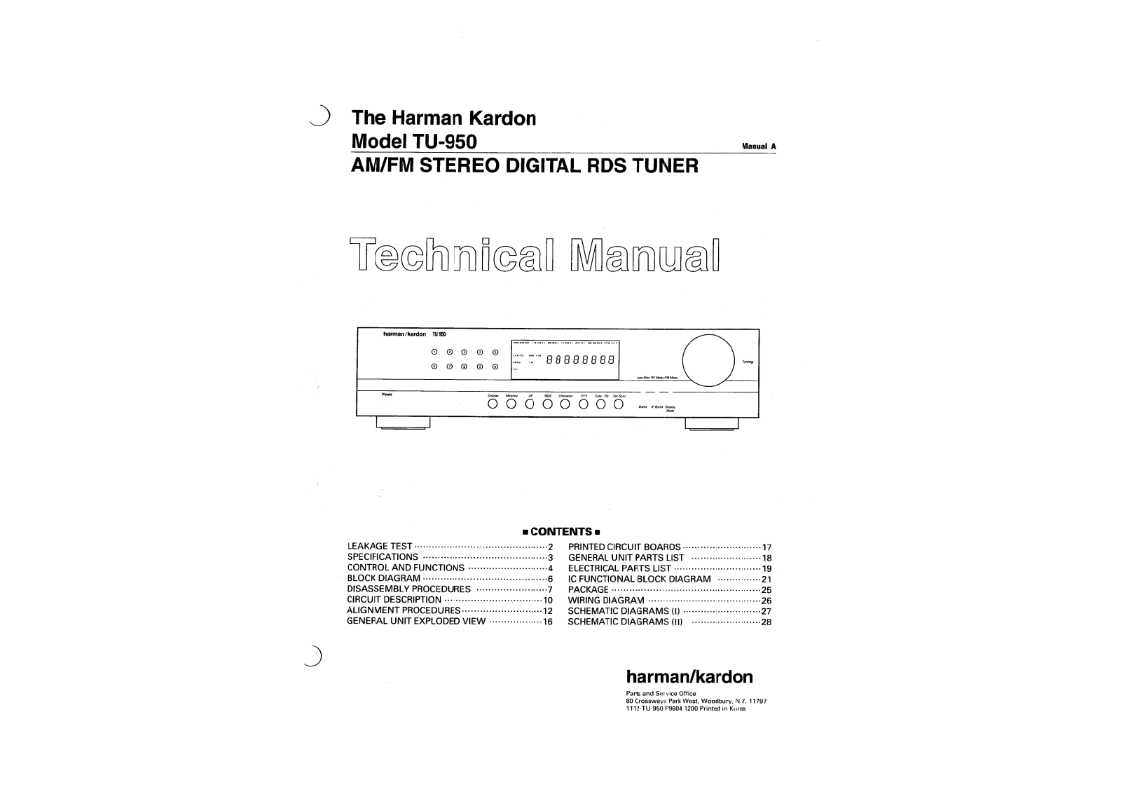 Harman Kardon TU950 Technical Manual