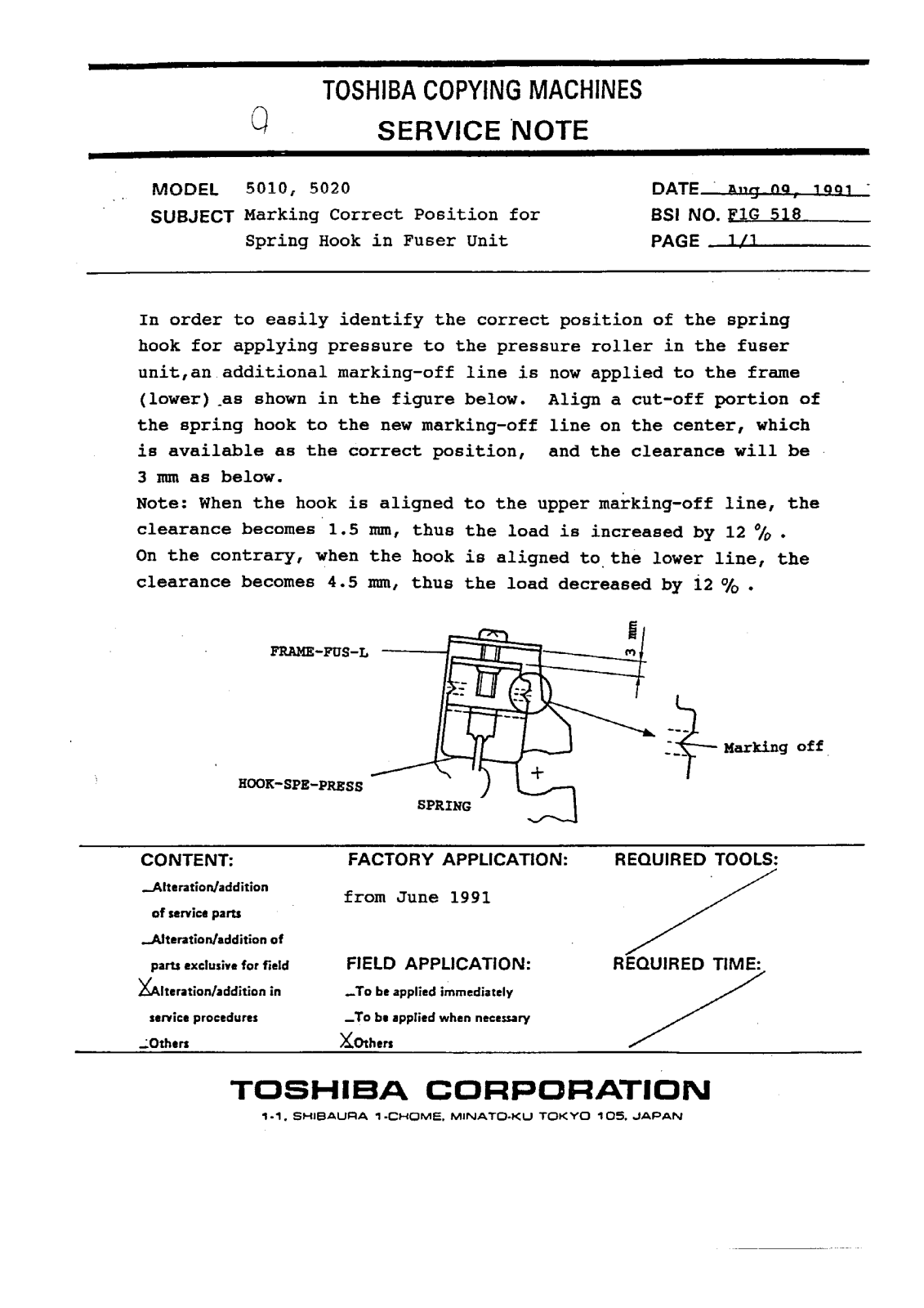 Toshiba f1g518 Service Note