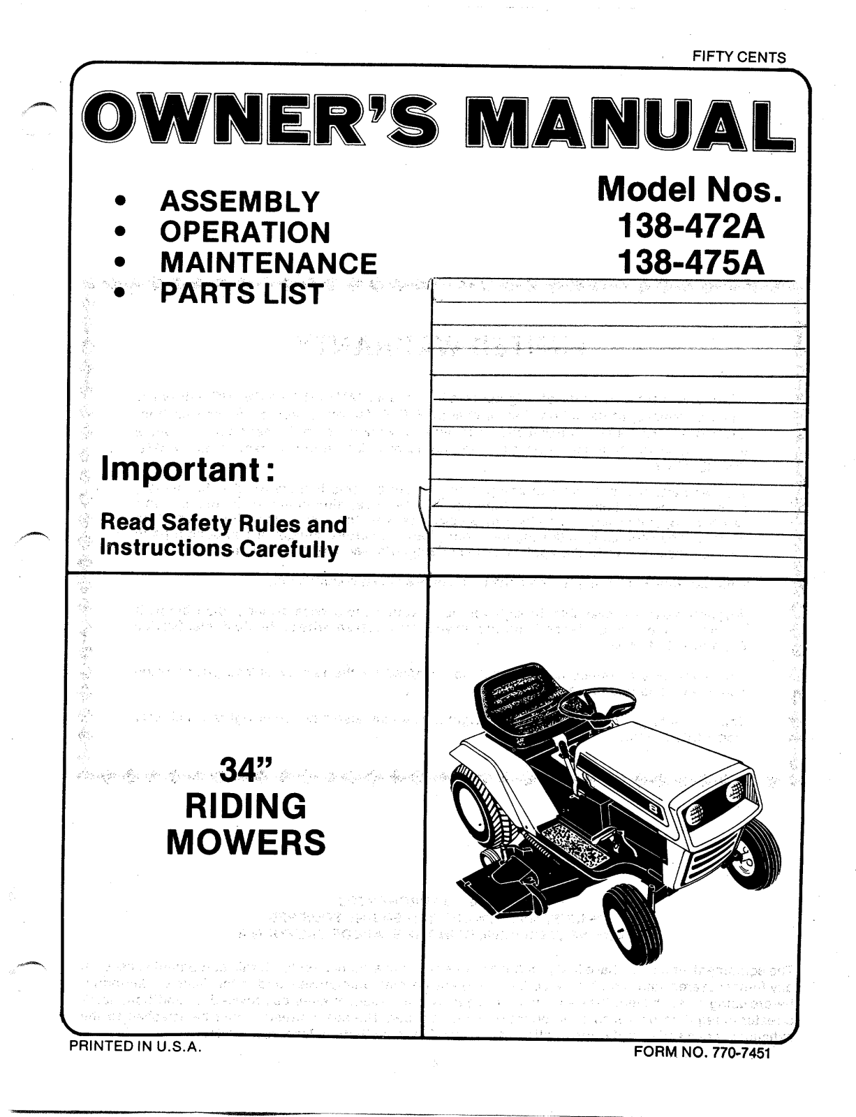 MTD 138-475A, 138-472A User Manual