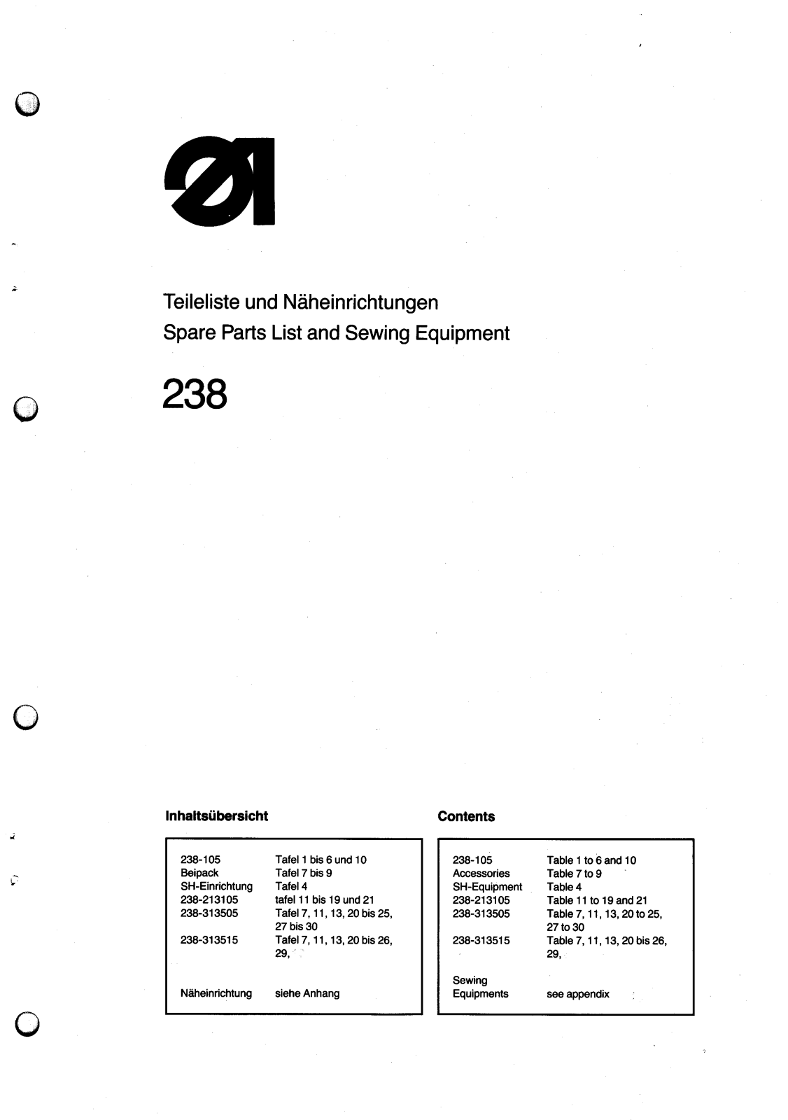 DURKOPP 238 Parts List