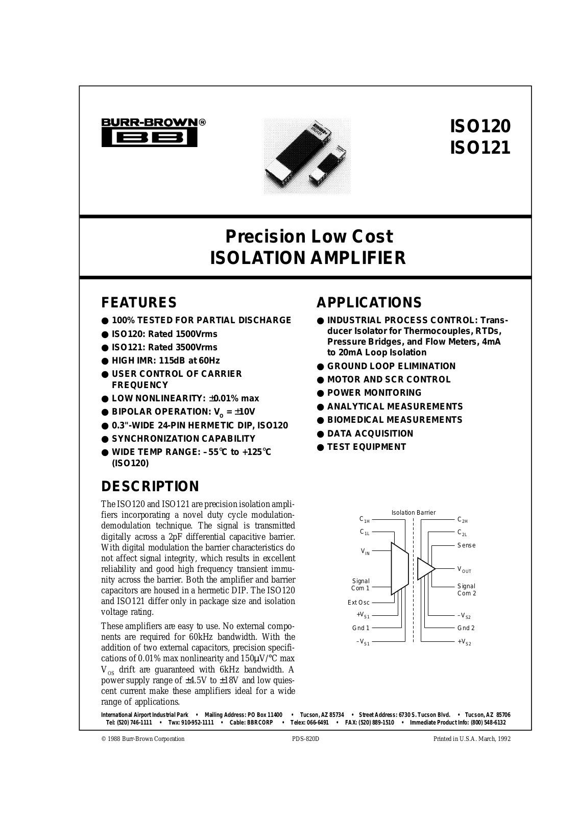 Burr Brown ISO121G, ISO121BG, ISO120SGQ, ISO120SG, ISO120G-BI Datasheet