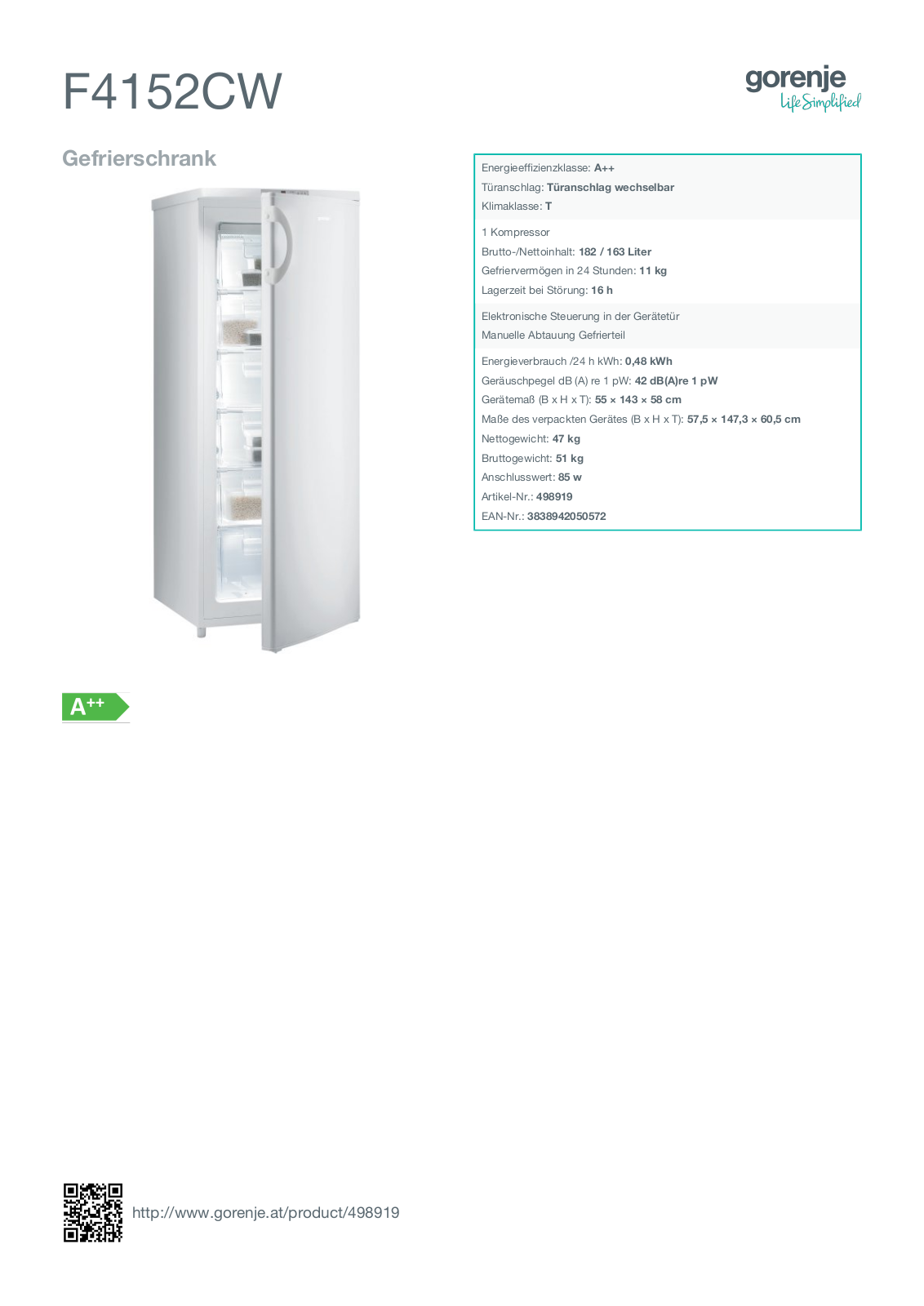 Gorenje F4152CW User Manual