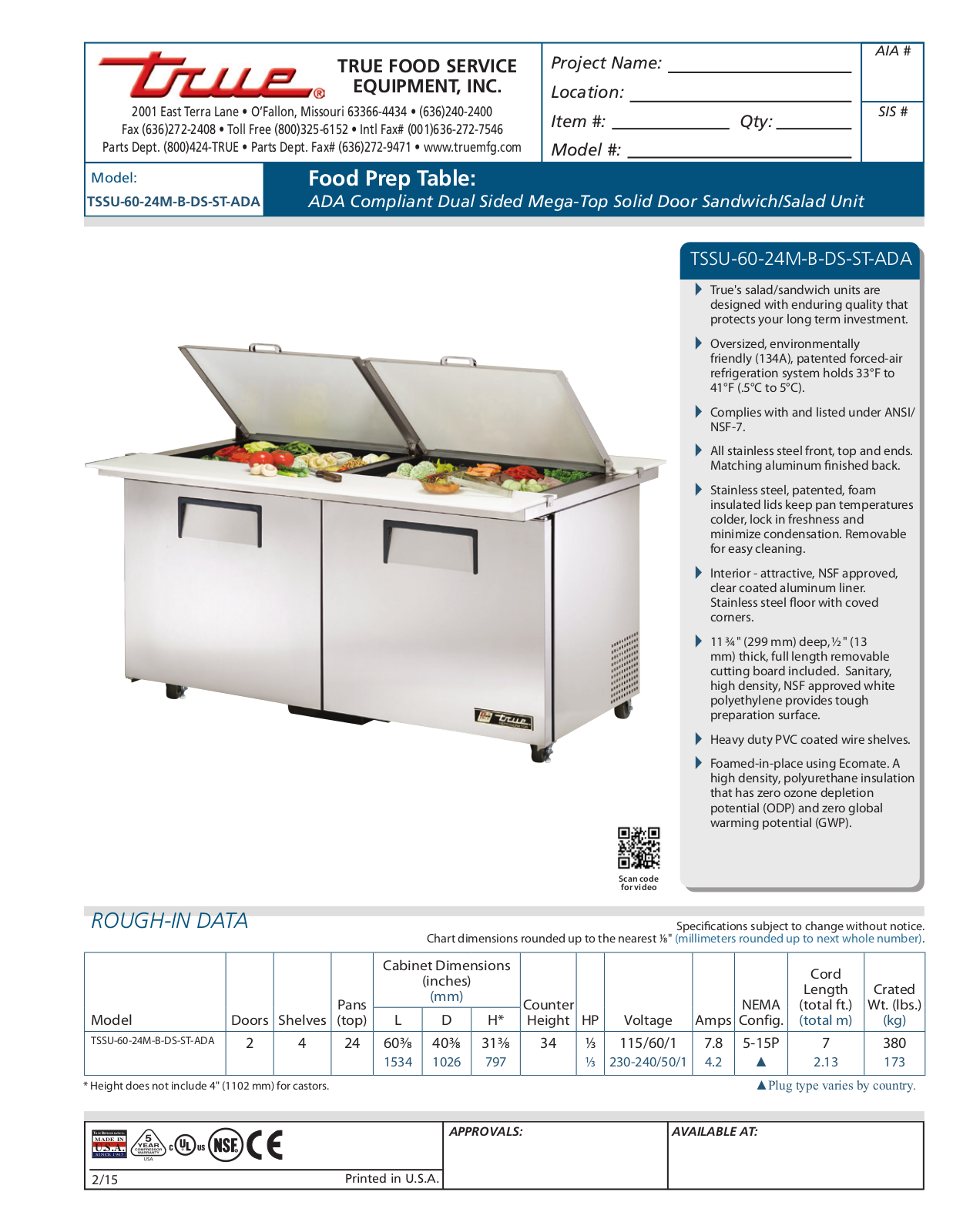 True TSSU-60-24M-B-DS-ST-ADA User Manual