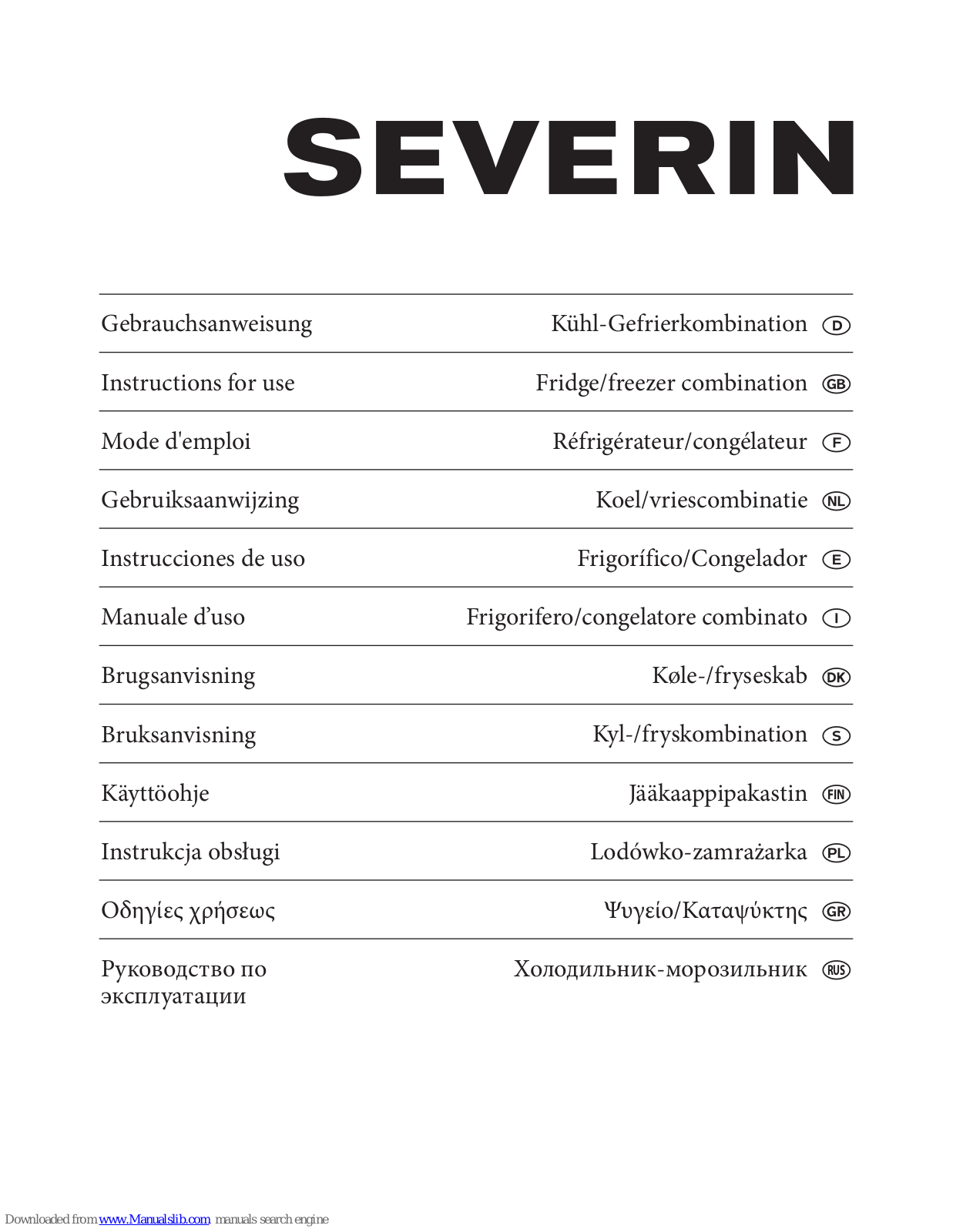 SEVERIN Fridge/freezer combination, KS 9780 Instructions For Use Manual