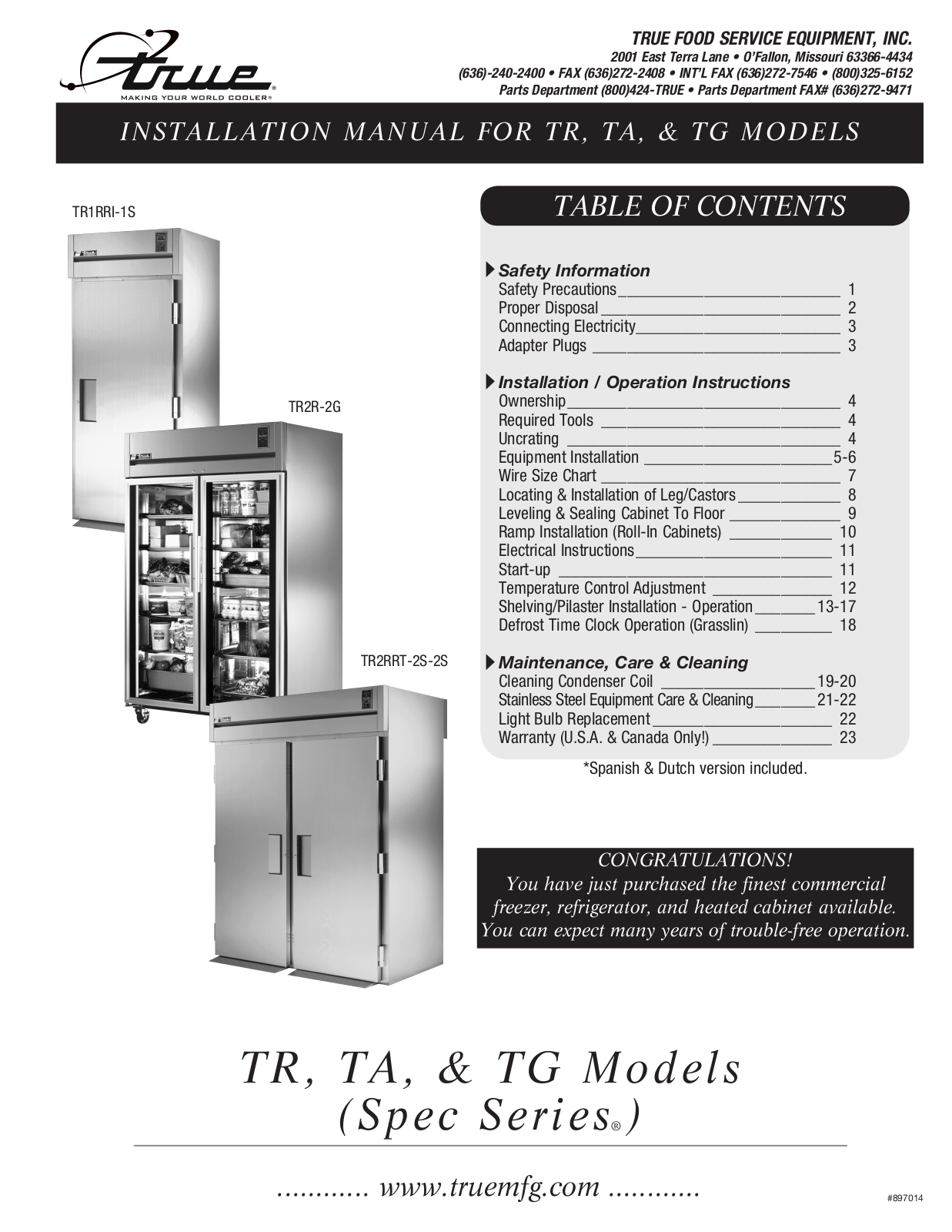 True TGIF-2HS Installation Manual