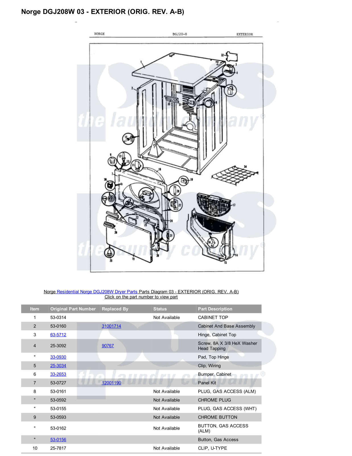 Norge DGJ208W Parts Diagram