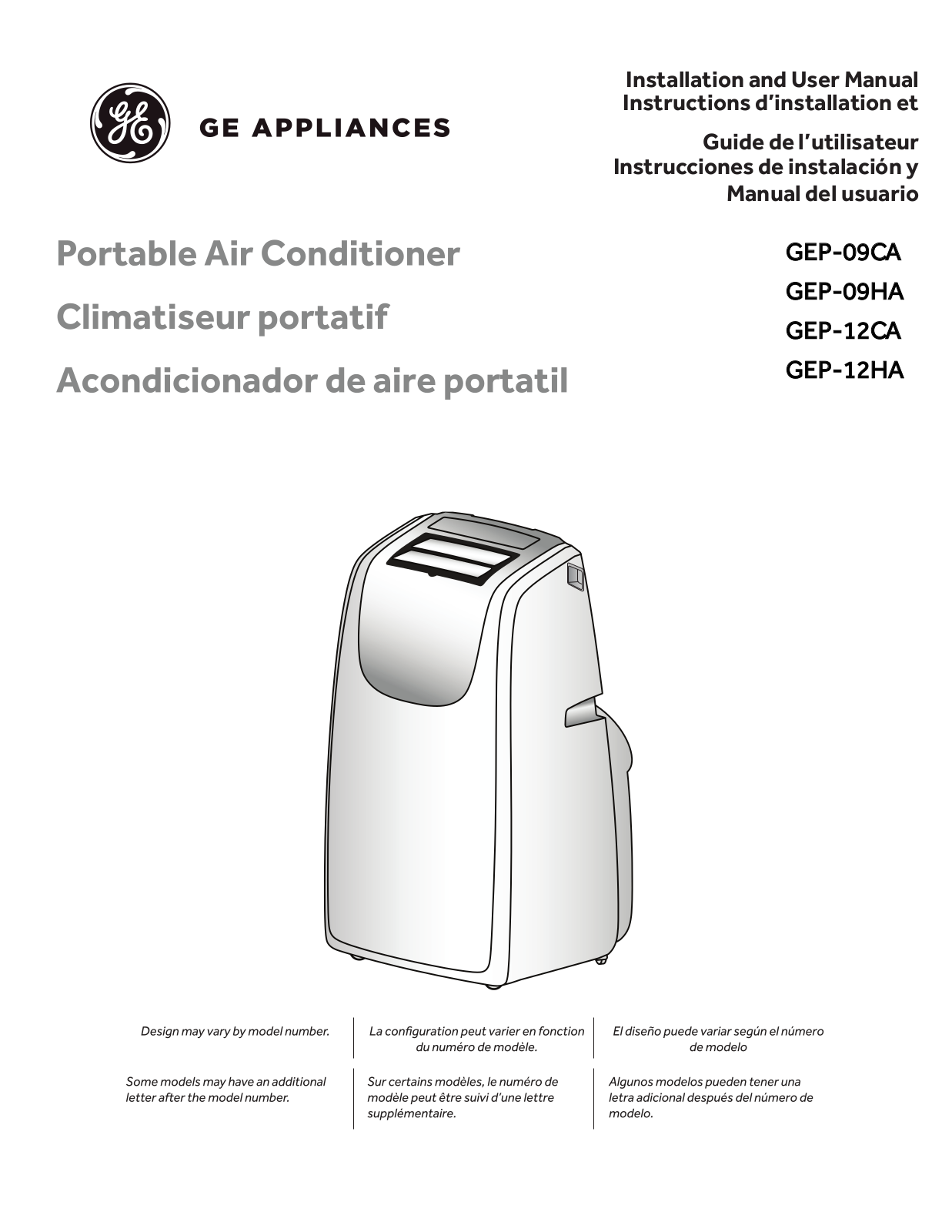 GE GEP-09CA, GEP-09HA, GEP-12CA, GEP-12HA Installation And User Manual