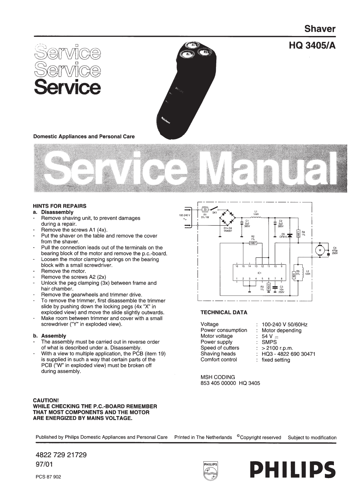 Philips HQ3405A Service Manual