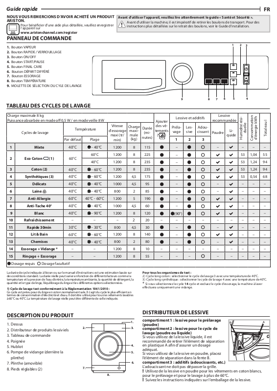 ARISTON NM10 823 SS EX Daily Reference Guide