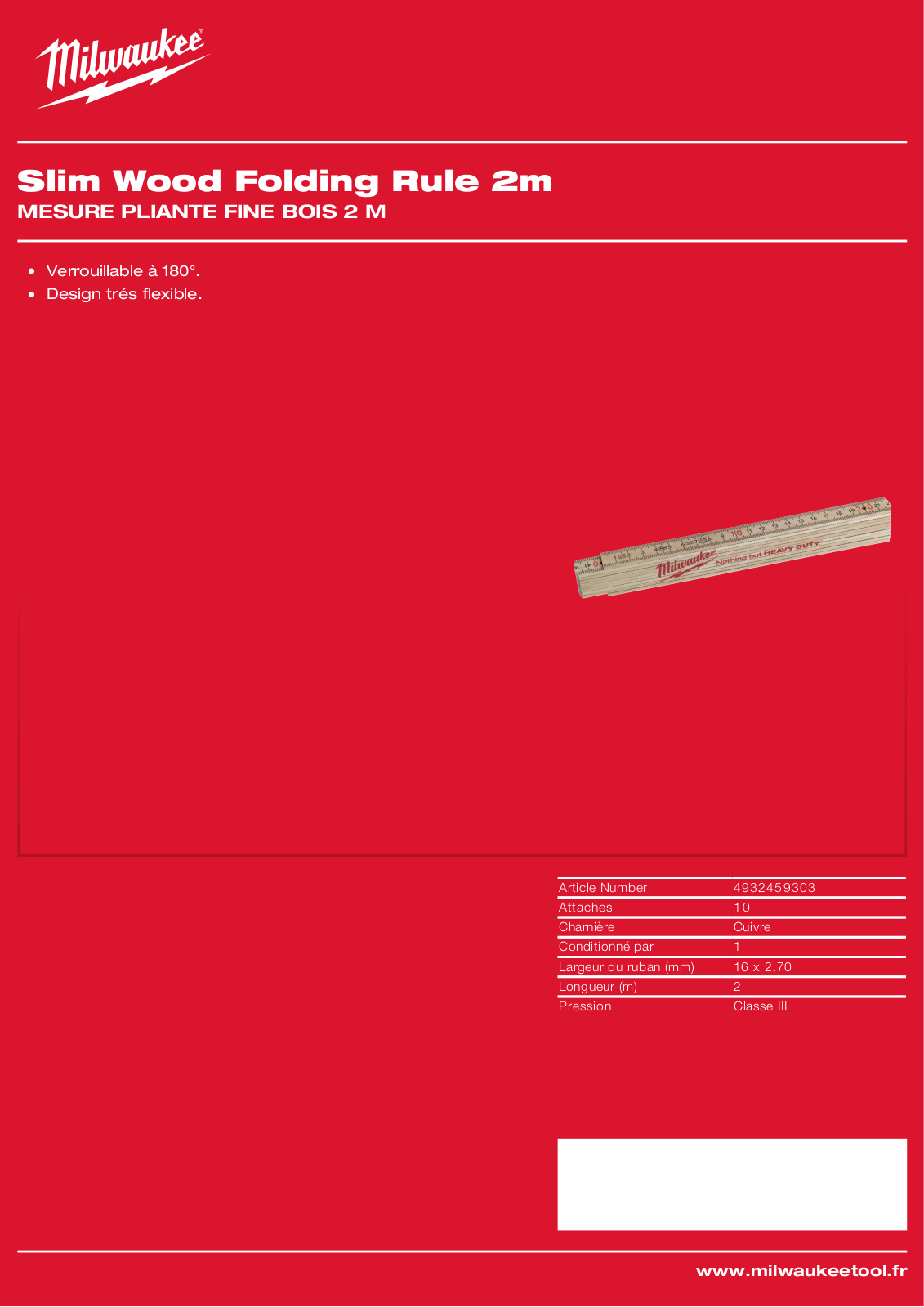 Milwaukee 4932459303, Slim Wood Folding Rule 2m Specification - ManualMachine.com