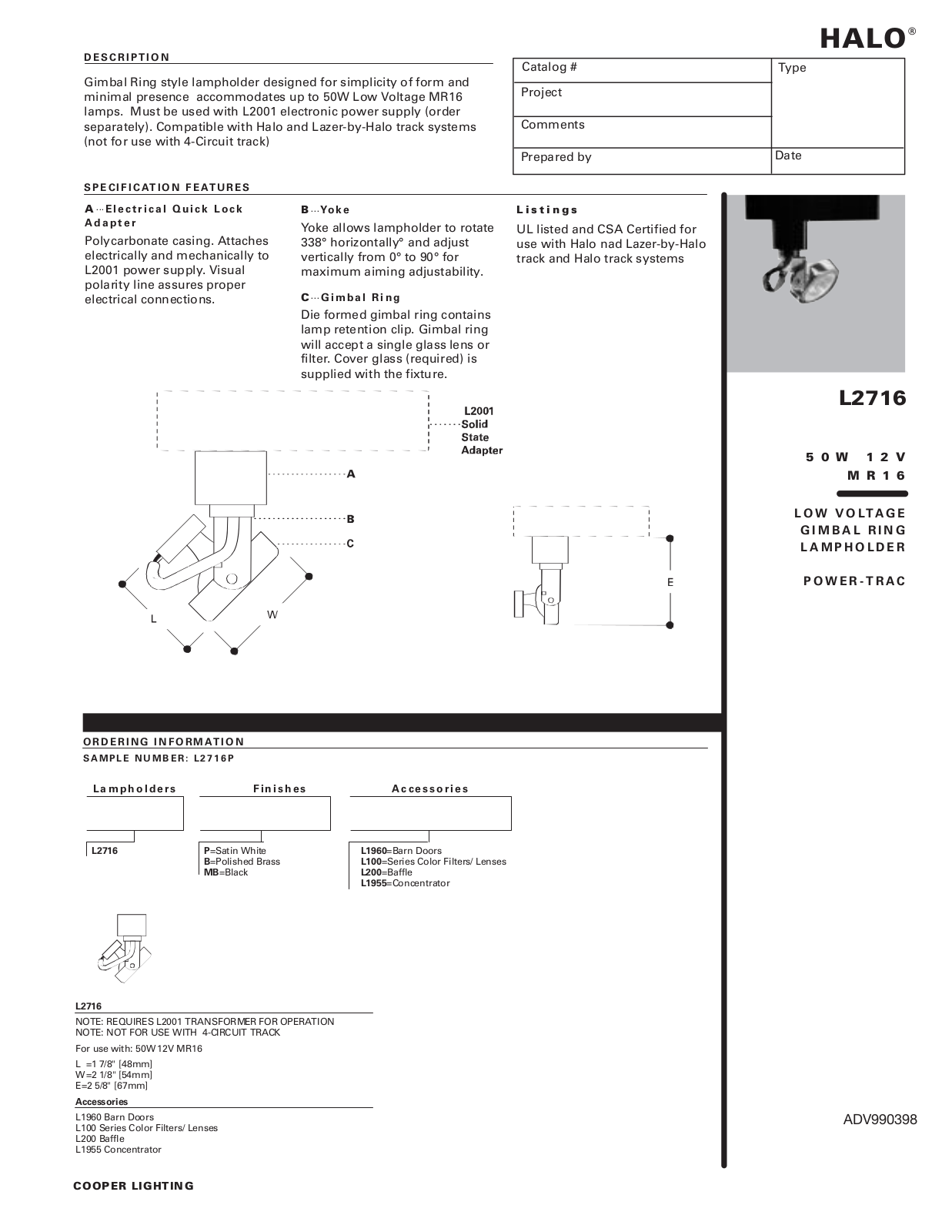 Cooper Lighting L2716 User Manual