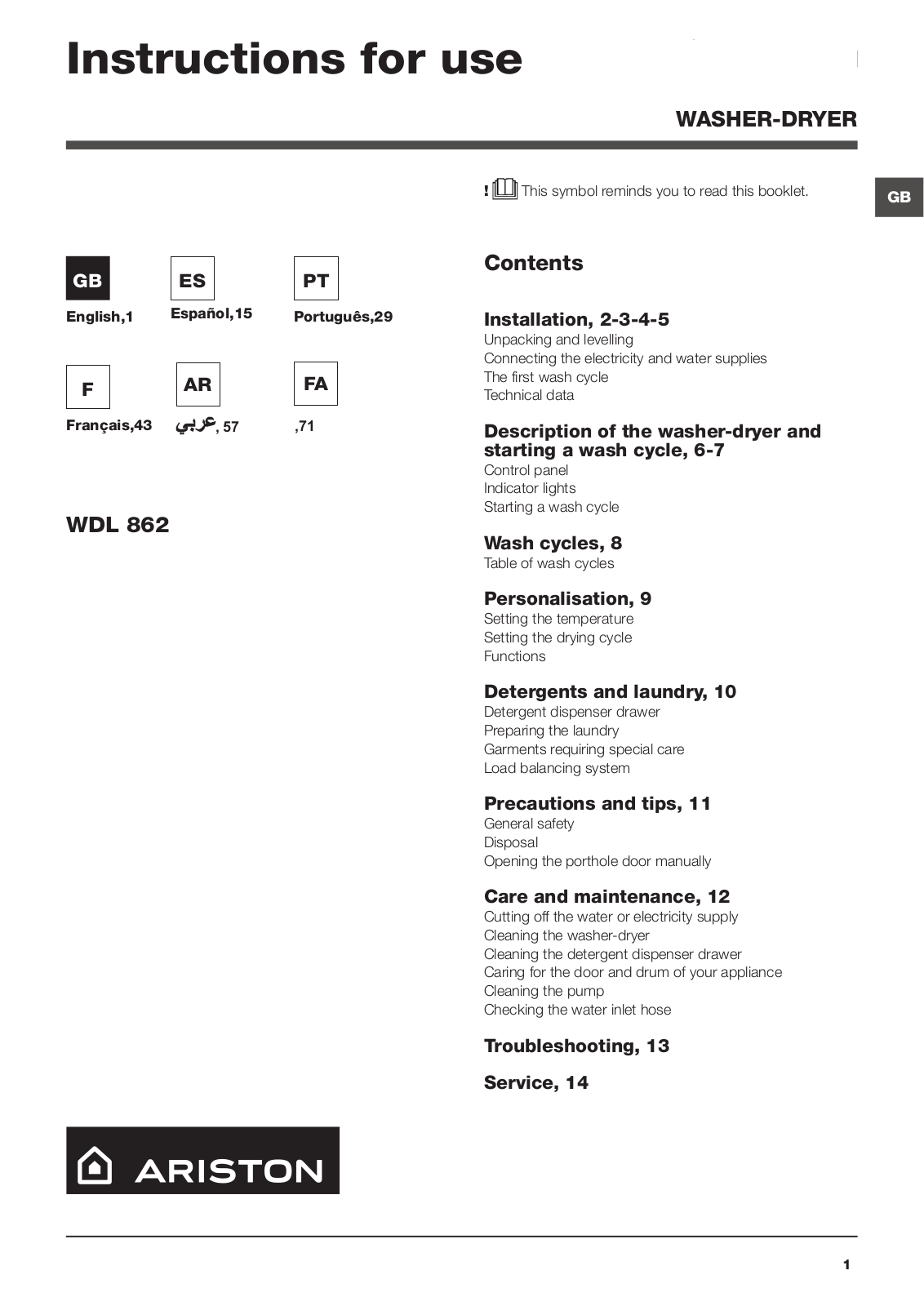 Hotpoint WDL 862 EX User Manual