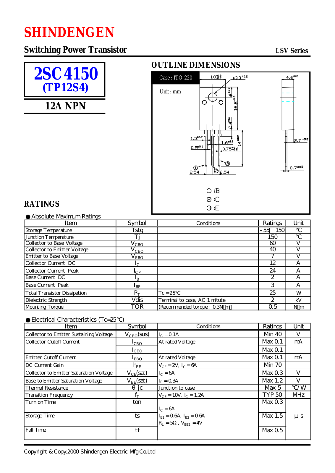 Datasheet 2SC4150 Datasheet (Shindengen) - ManualMachine.com