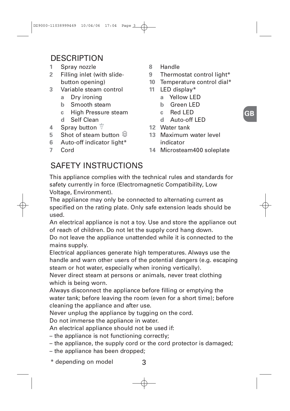 Rowenta DZ9 User Manual