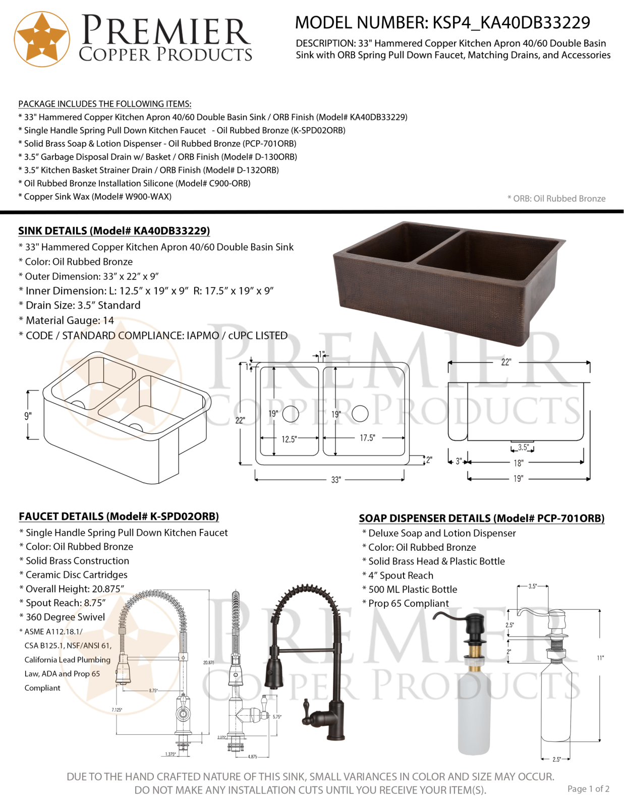 Premier Copper Products IER1660 Specifications - ManualMachine.com