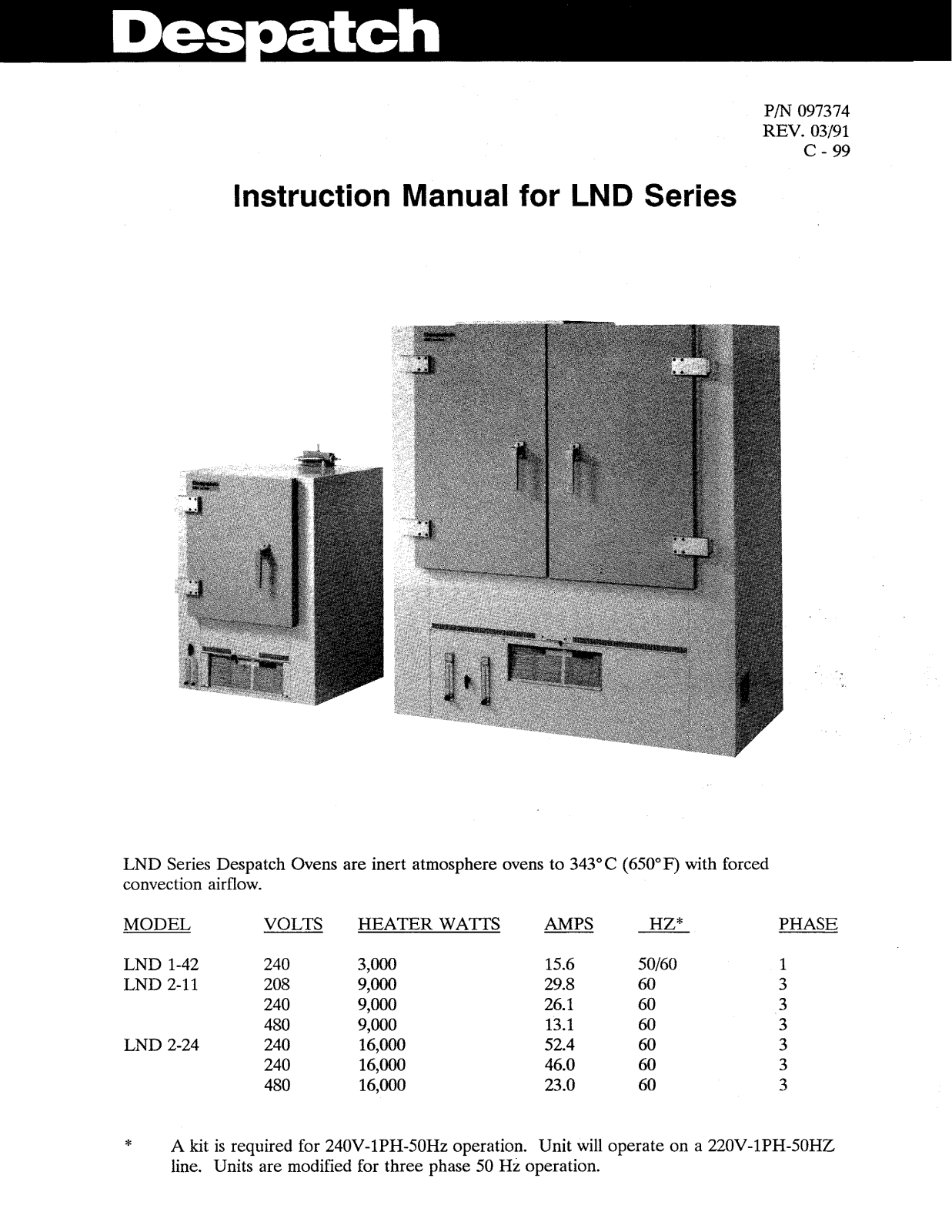 Despatch LND1-42-2 Specifications