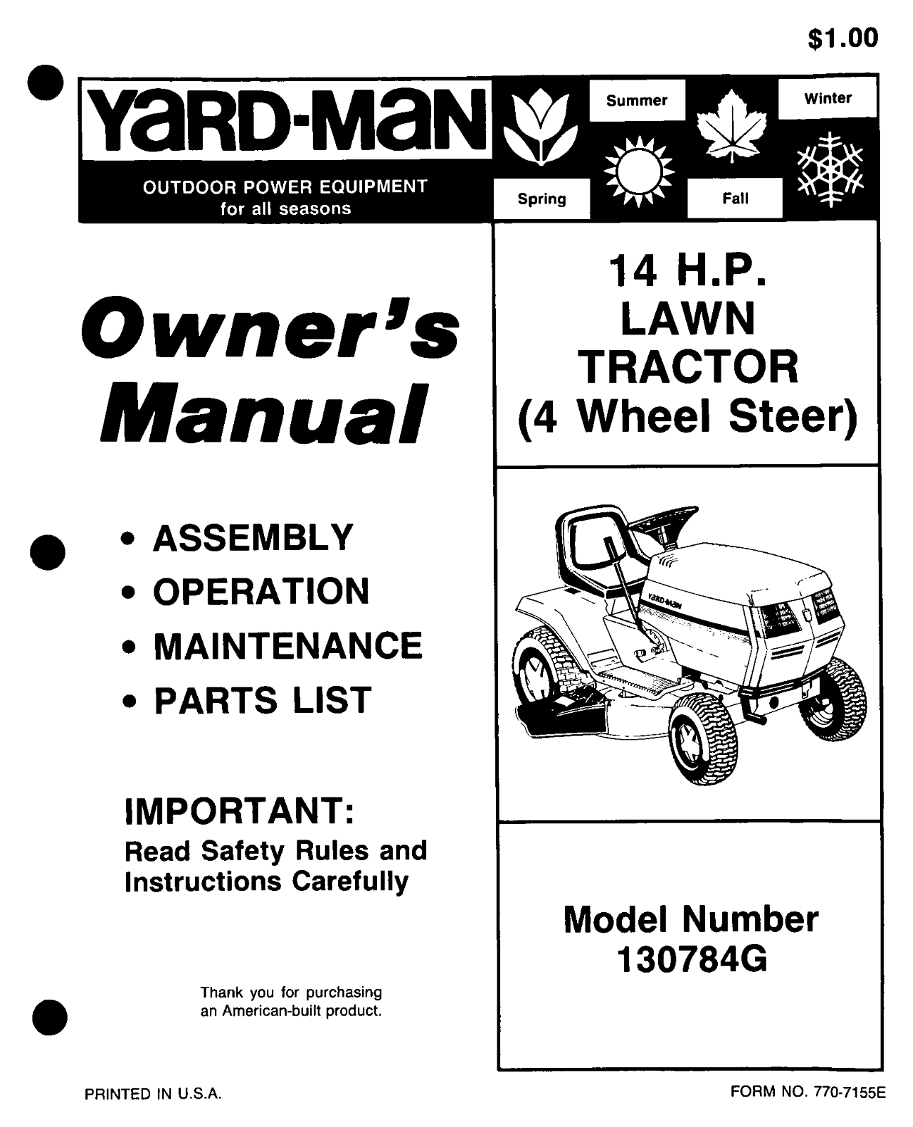 Yard-Man 130784G User Manual