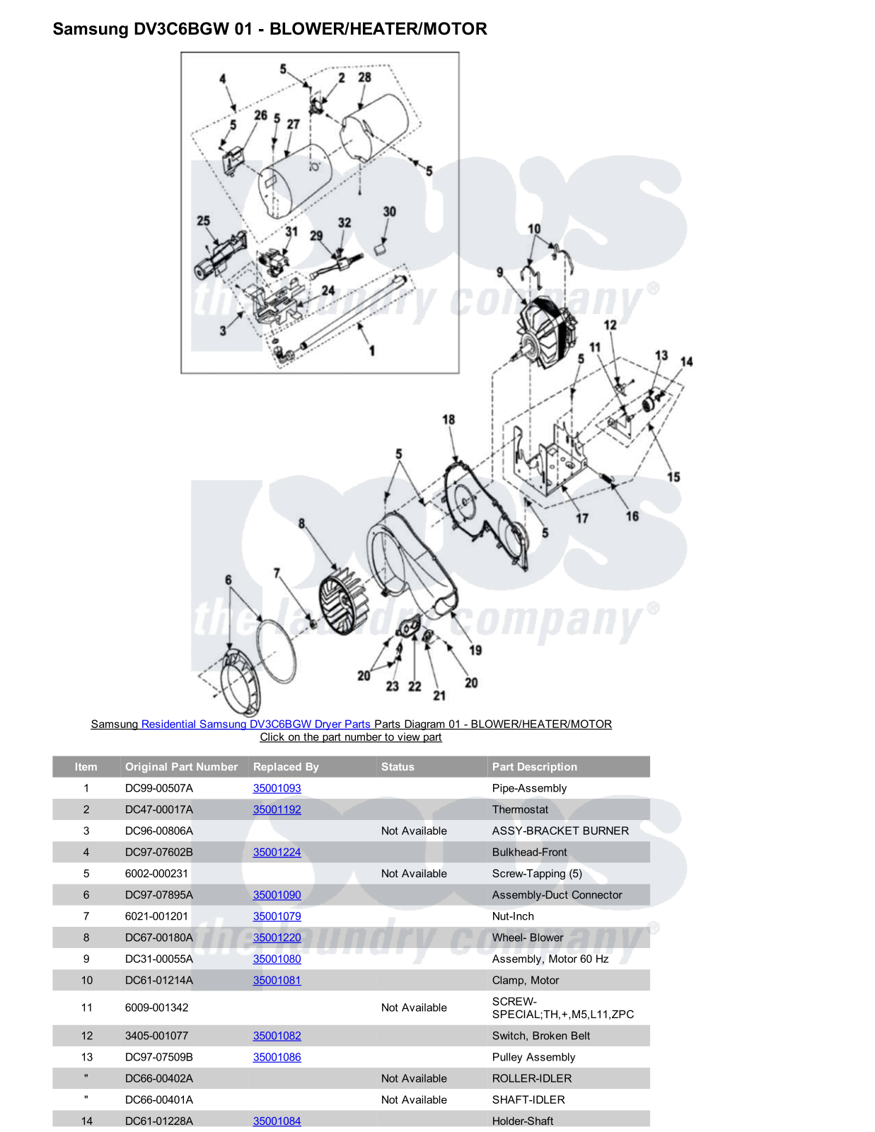 Samsung DV3C6BGW Parts Diagram