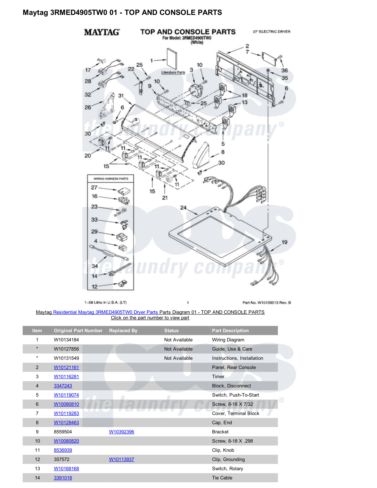 Maytag 3RMED4905TW0 Parts Diagram