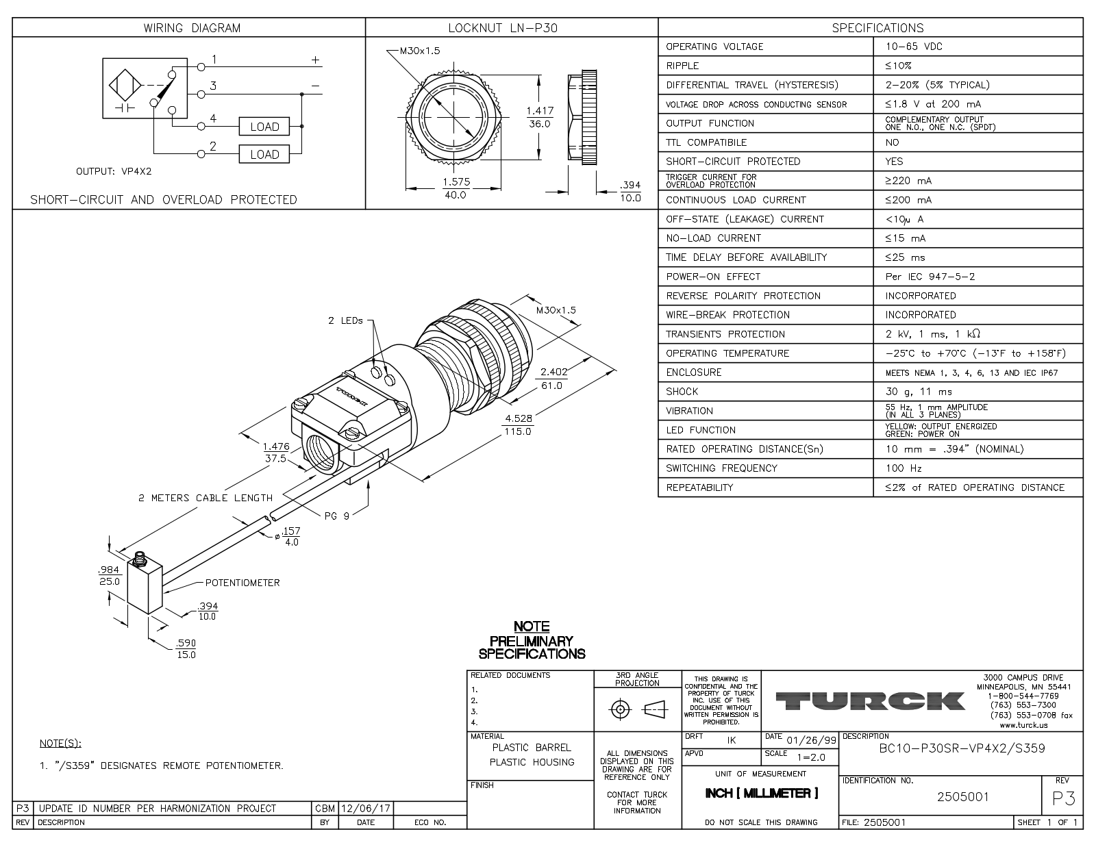 Turck BC10-P30SR-VP4X2/S359 Data Sheet