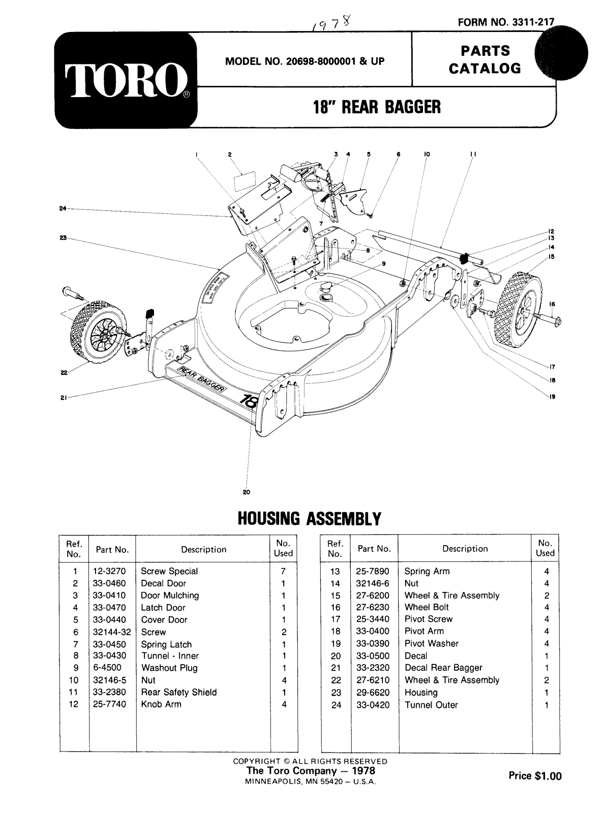 Toro 20698 Parts Catalogue