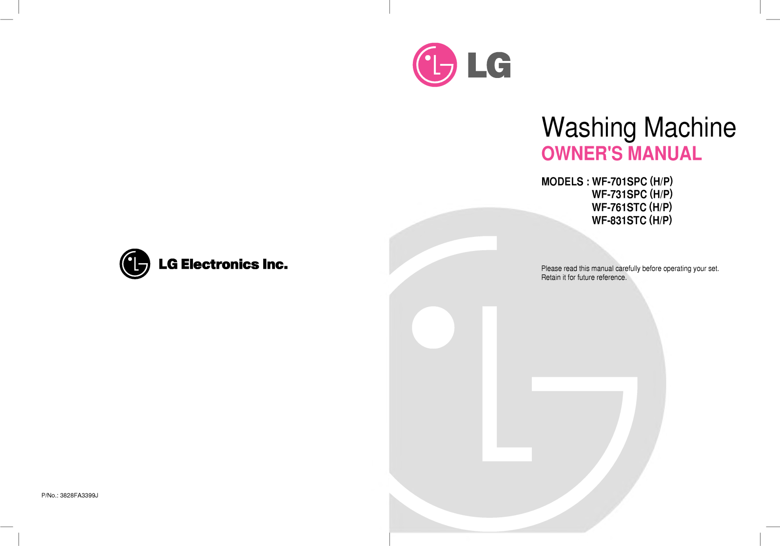 LG WF-831STH, WF-761STP User Manual