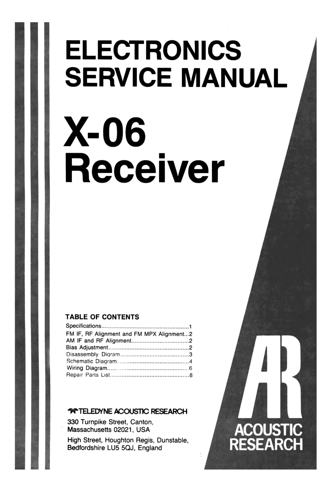 Acoustic Research X-06 Service manual