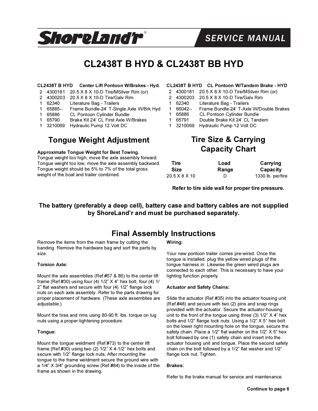 ShoreLand'r CL2438TB-HYD User Manual